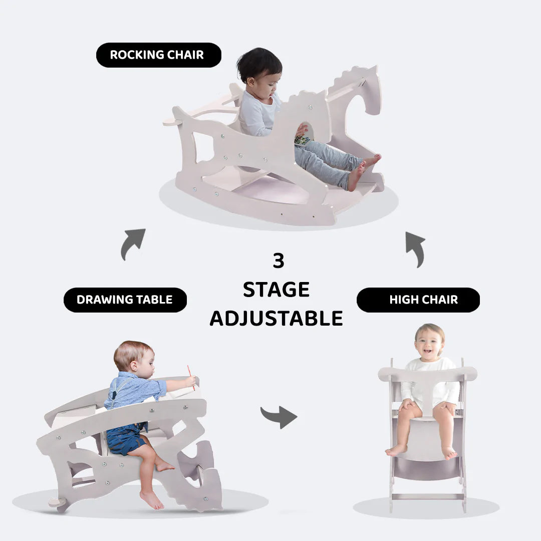 SWEN Wooden Rocking Horse, High Chair And Table And Chair 3in1 Set ETHAN