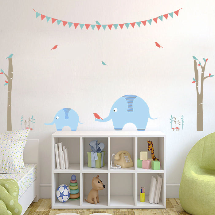 Cute Elephant In A Row Wall Stickers