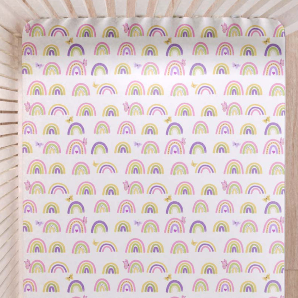 Fancy Fluff Organic Cot Bedsheet- Rainbow Dreams
