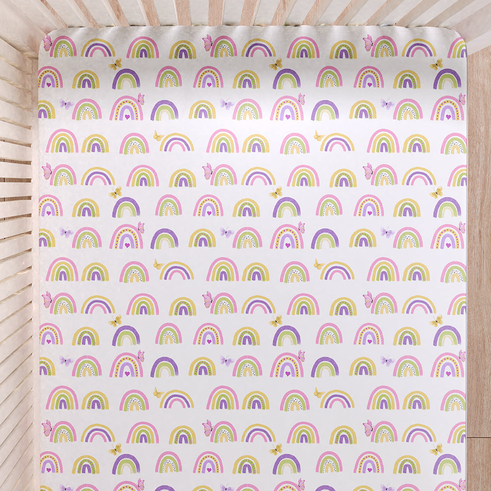 Fancy Fluff 7 Pc Organic Baby Cot Bedding Set- Rainbow Dreams