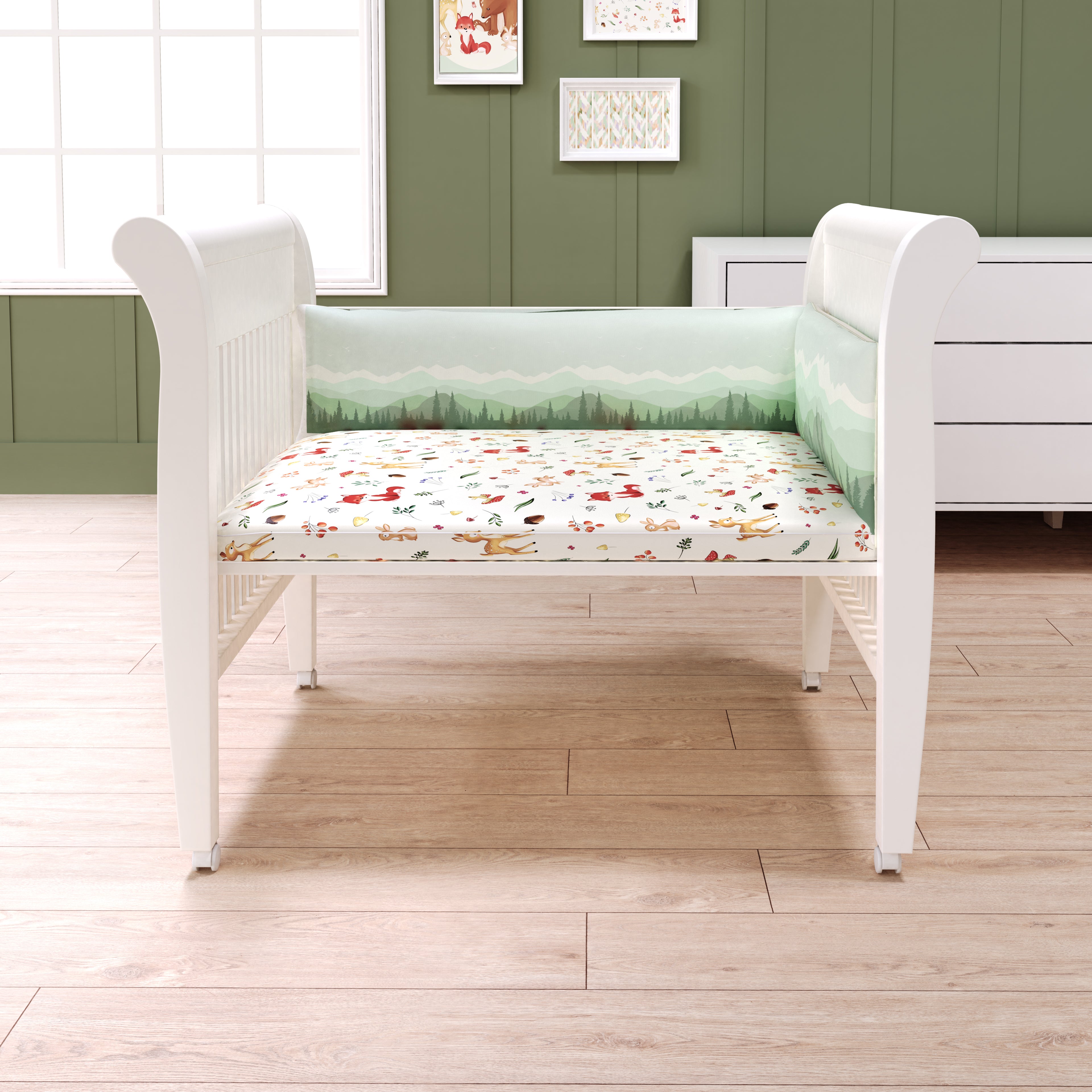 Fancy Fluff Organic Cot Half Bumper - Woodland