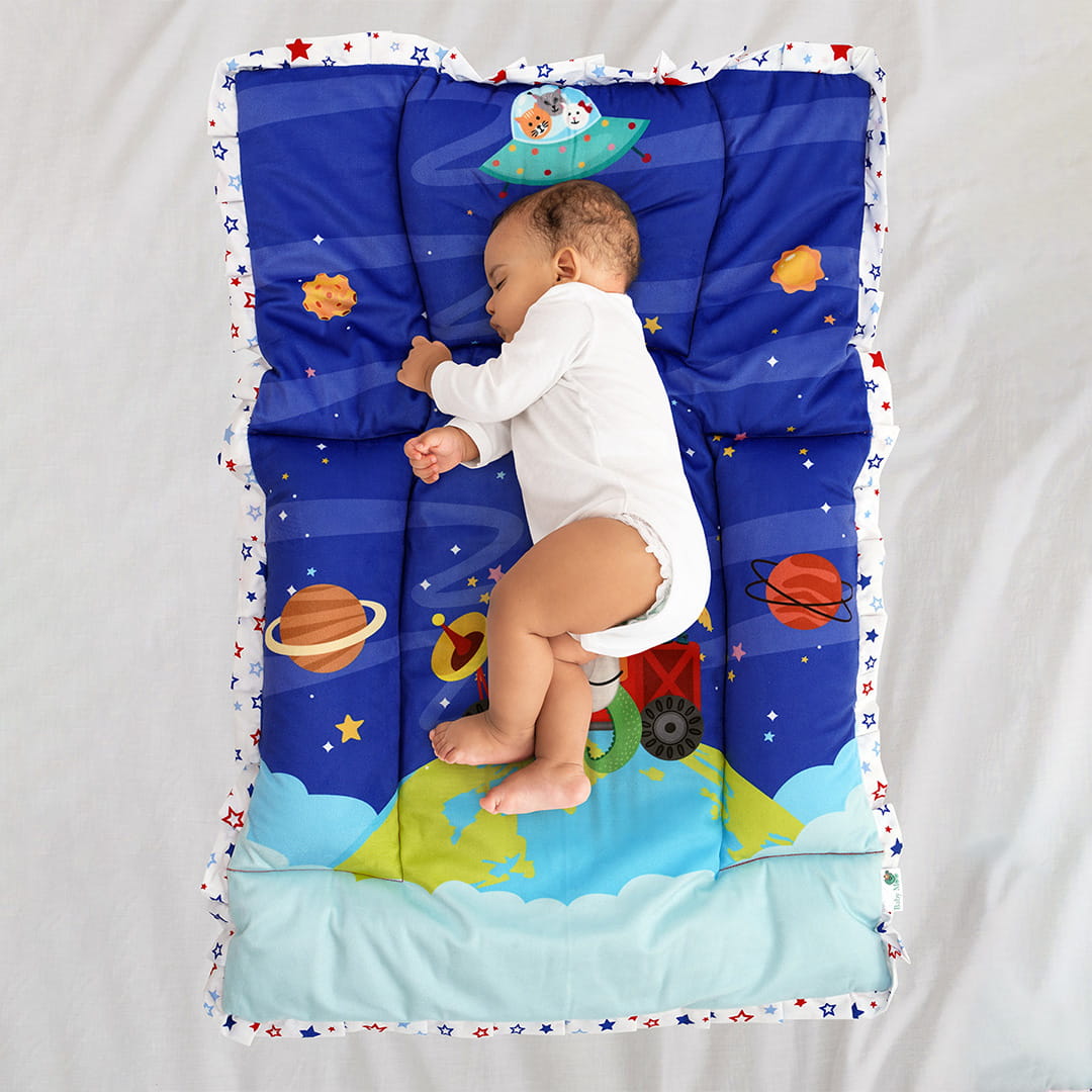 Baby Moo Space Mattress With Fixed Neck Pillow And Bolsters - Blue - Baby Moo