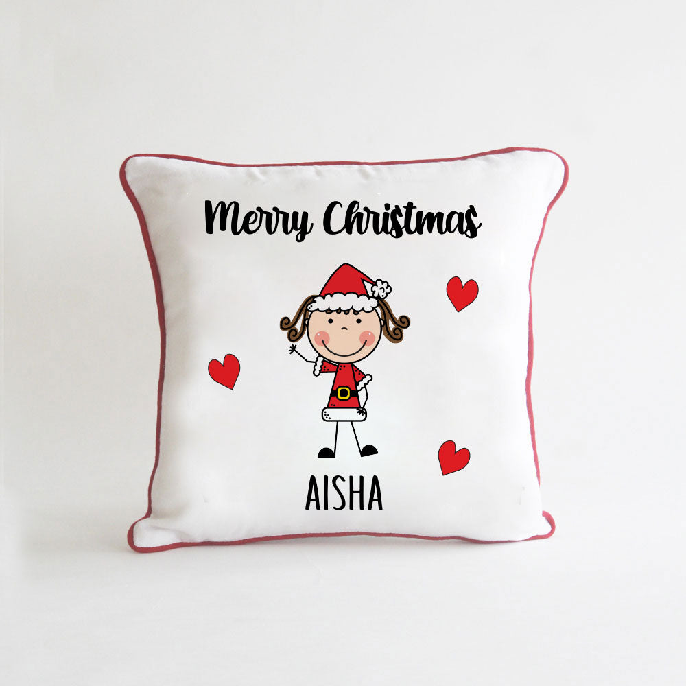 Personalised Christmas Stick Figure Cushion - 1 Person/Pet
