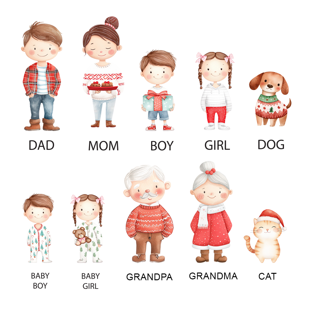Christmas Family Ornament - 3 People/Pets