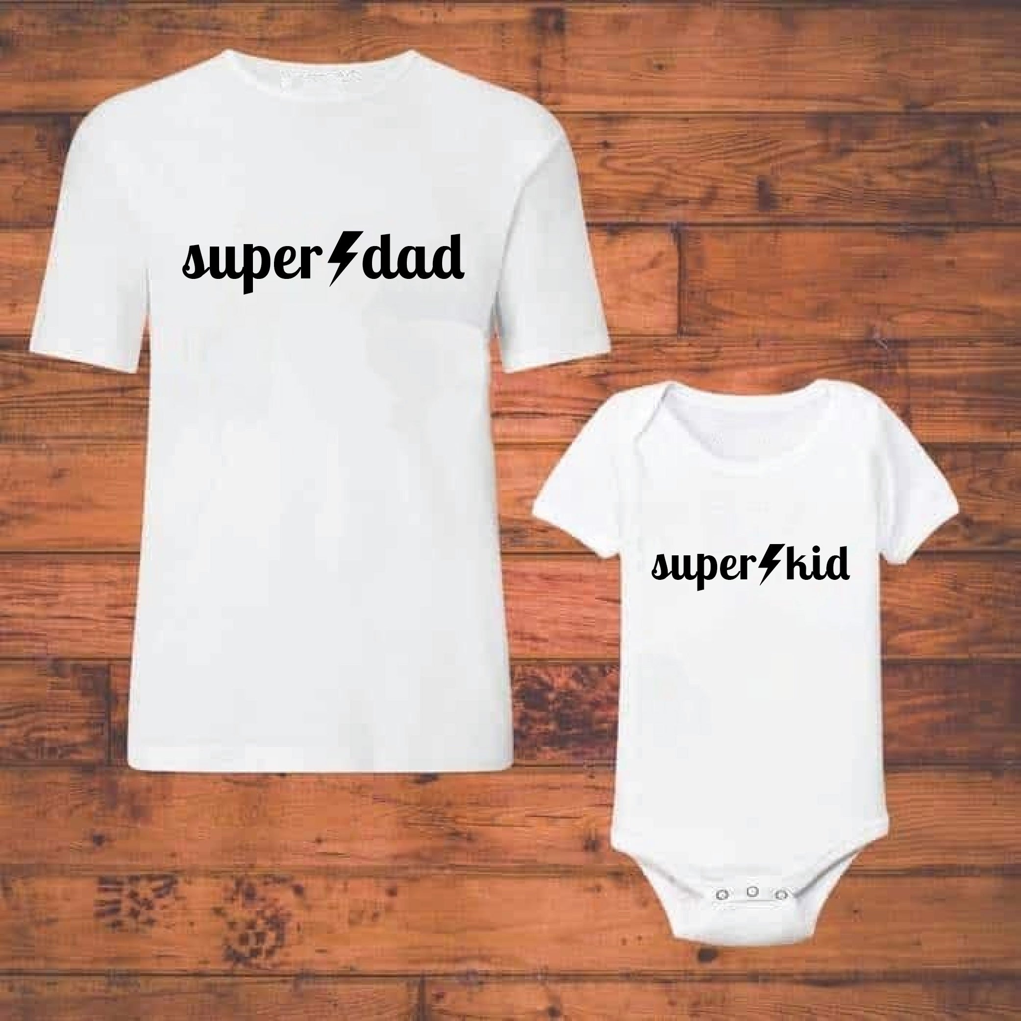 Super Dad, Super Kid - Combo of Adult Tshirt + Kid's Tshirt/Onesie