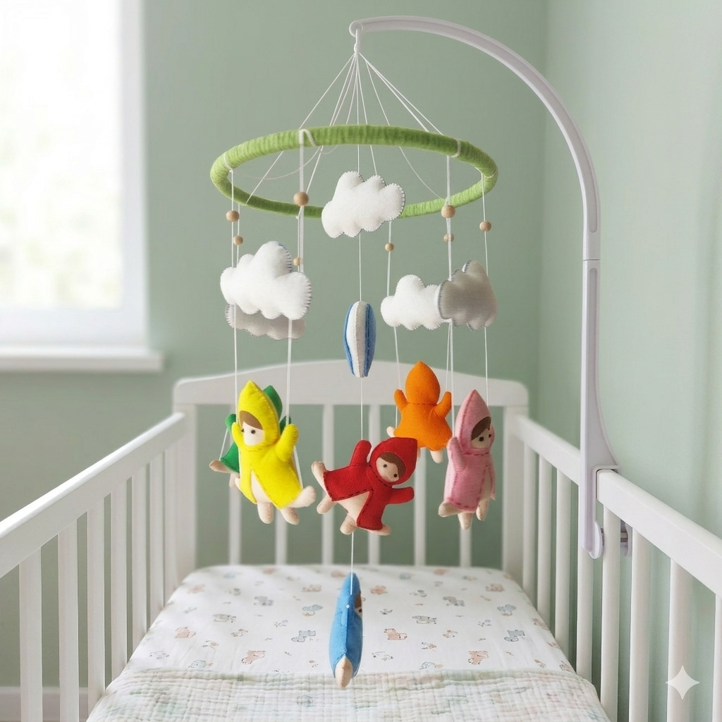 Handmade Felt Rainbow Raincoat Kids Baby Mobile