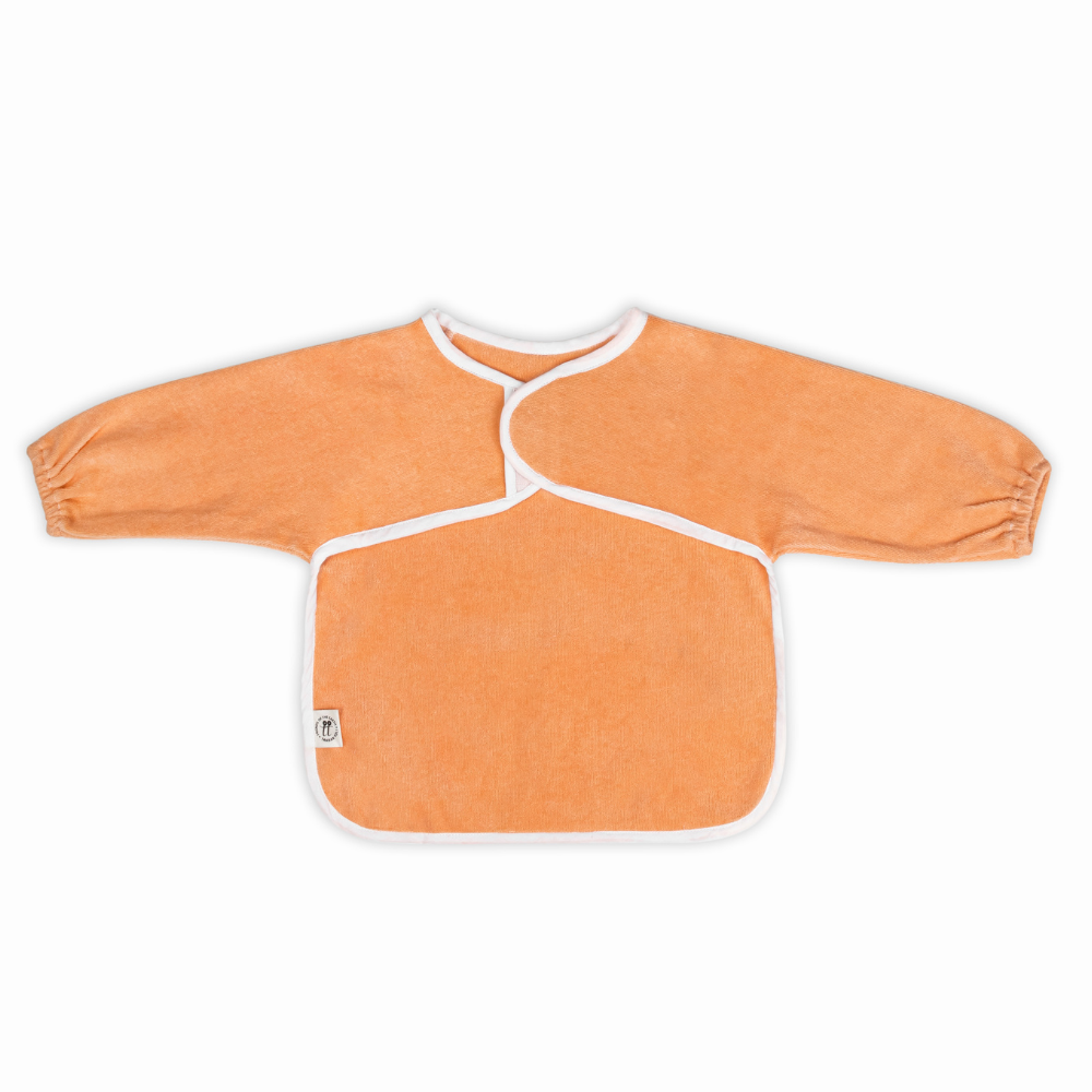 Full Sleeves Hand Block Printed Cotton And Terry Toddler Bibs - Orange