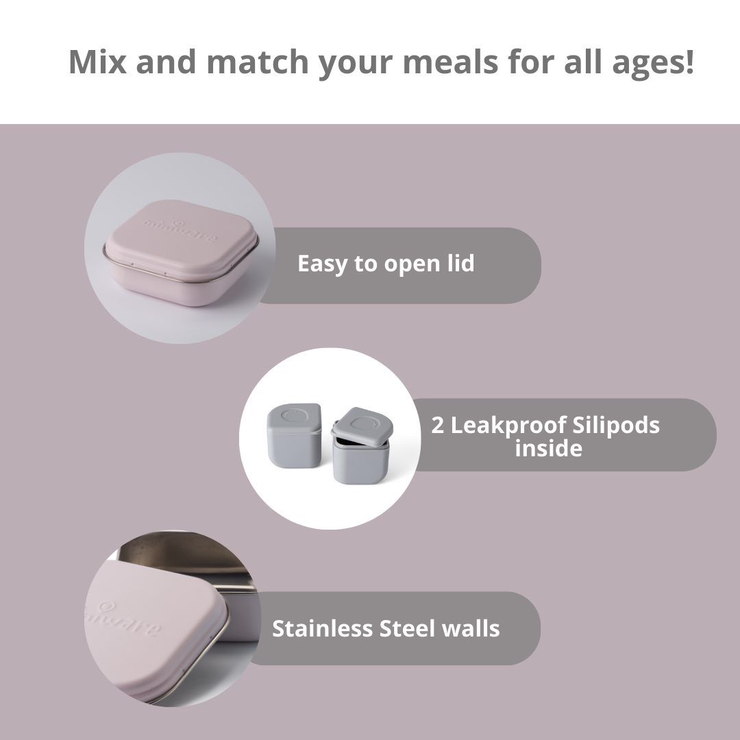 Miniware Grow Bento with 2 silipods Lunch Box - Cotton Candy/Grey