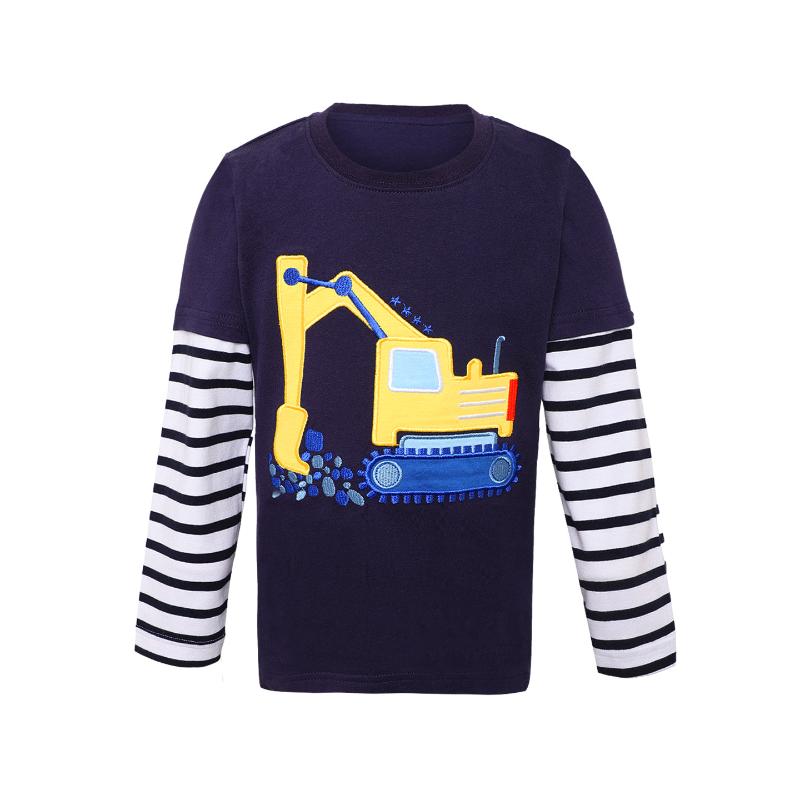 Giggles & Wiggles Boys Navy Blue Digging Crane Round Neck Printed Full Sleeves T-Shirt