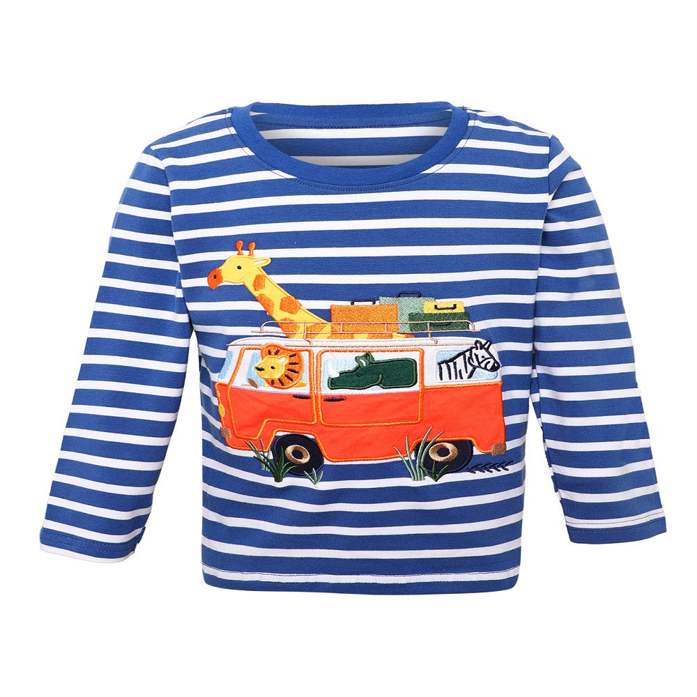 Giggles & Wiggles Boys Navy Blue Adventure with Friends Round Neck Printed Full Sleeves T-Shirt