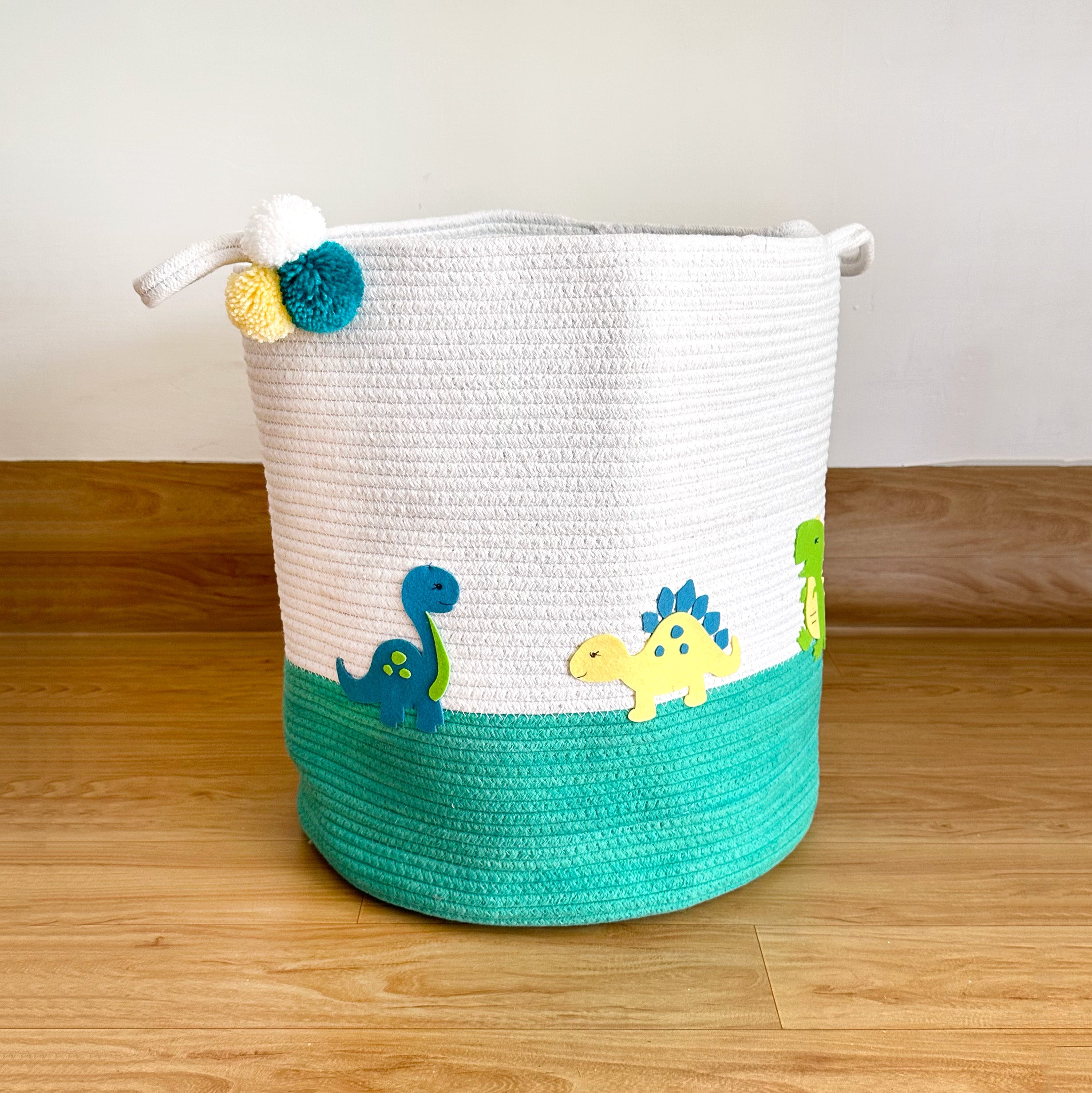 DINOSAUR ADVENTURES - GREEN ROPE PERSONALISED STORAGE BASKET - SET OF 2