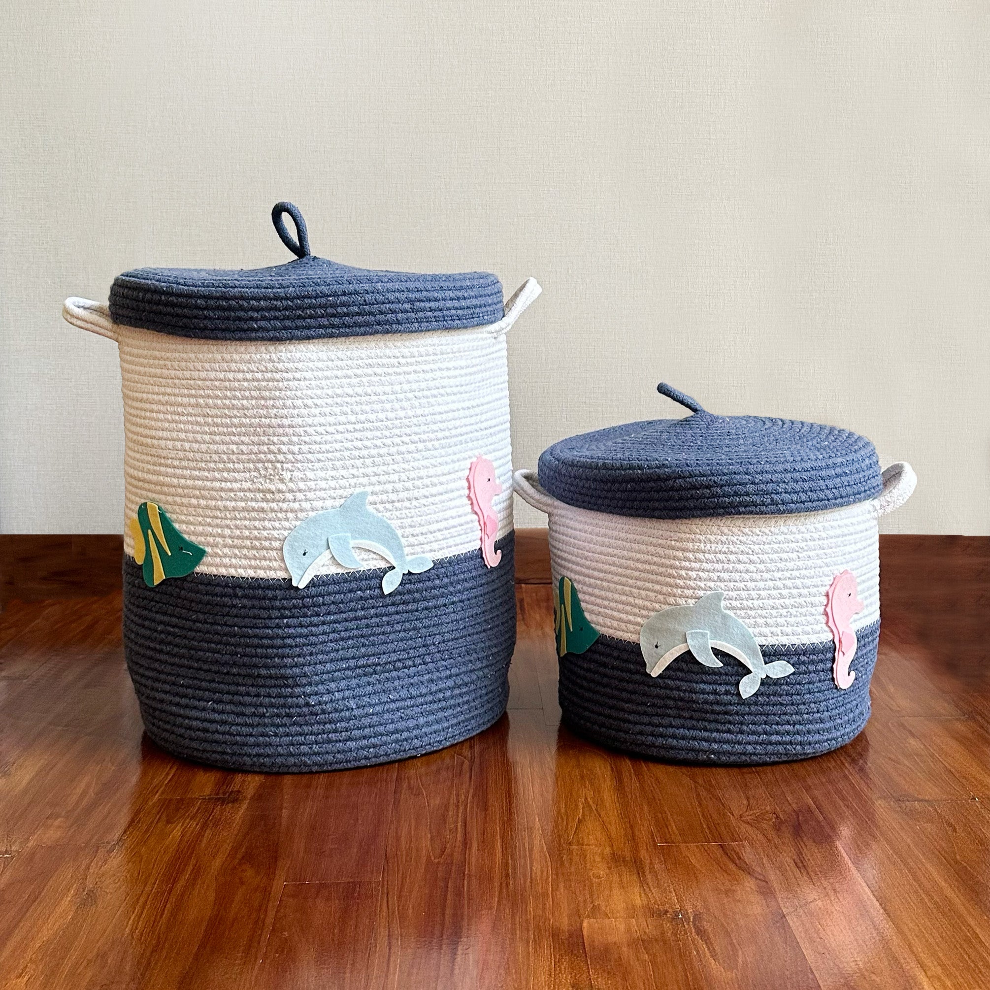Rope Basket With Lid Medium/Large/Set Of 2