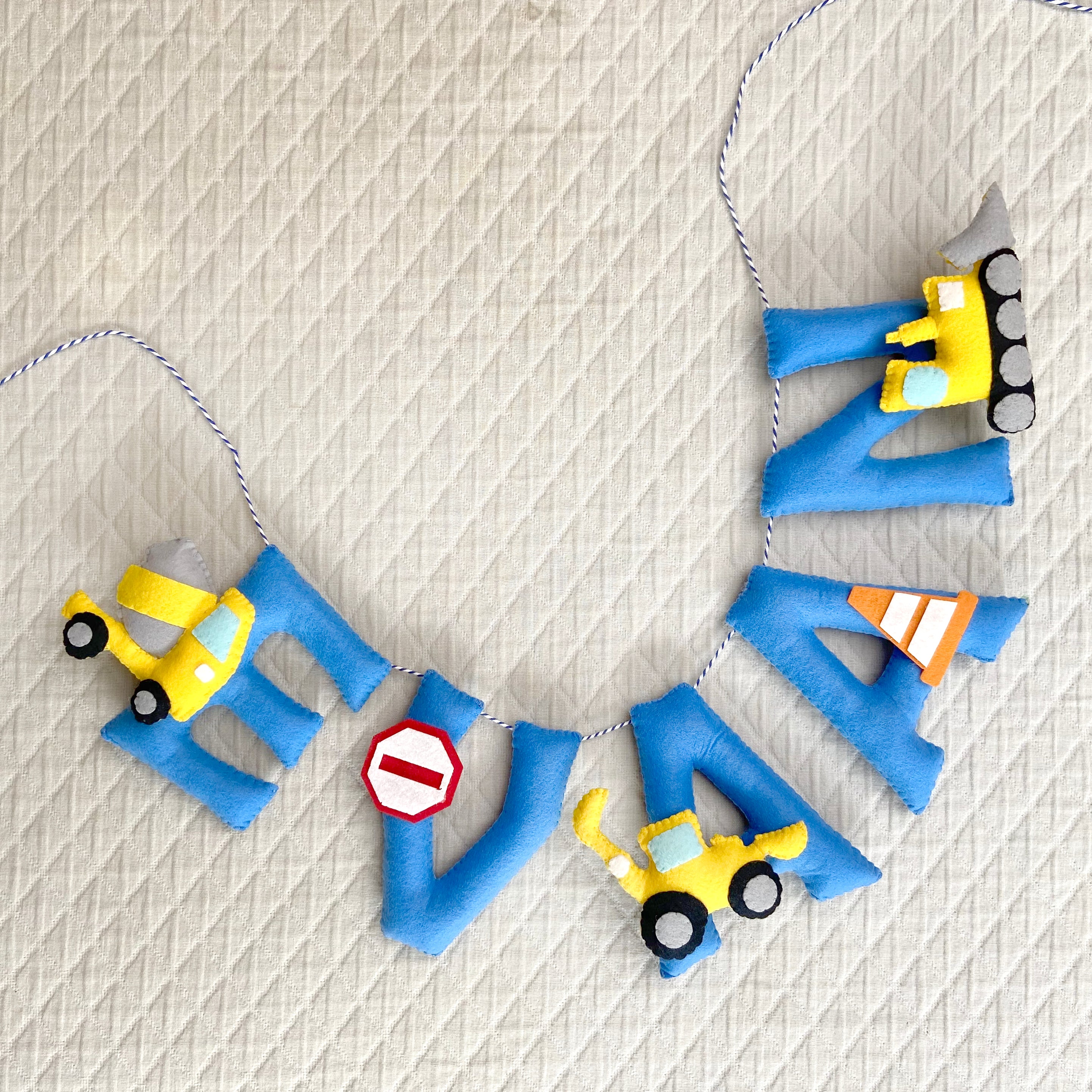 Personalised Construction Theme Name Bunting