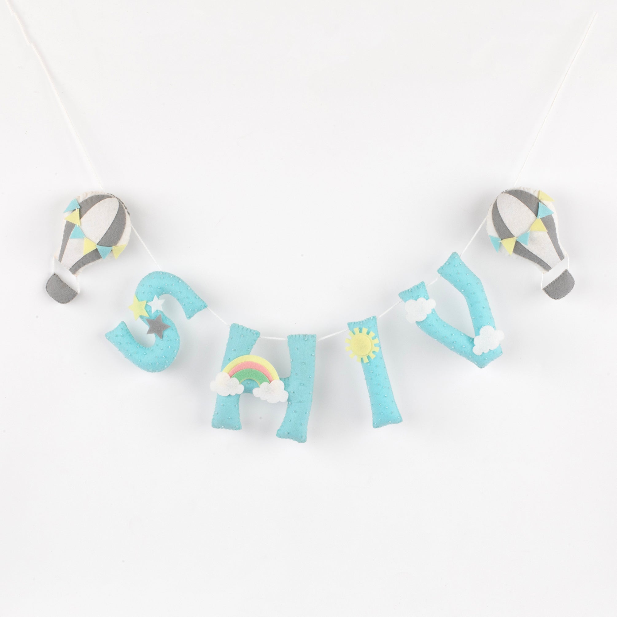 Personalised Blue Hot Air Balloon Name Bunting