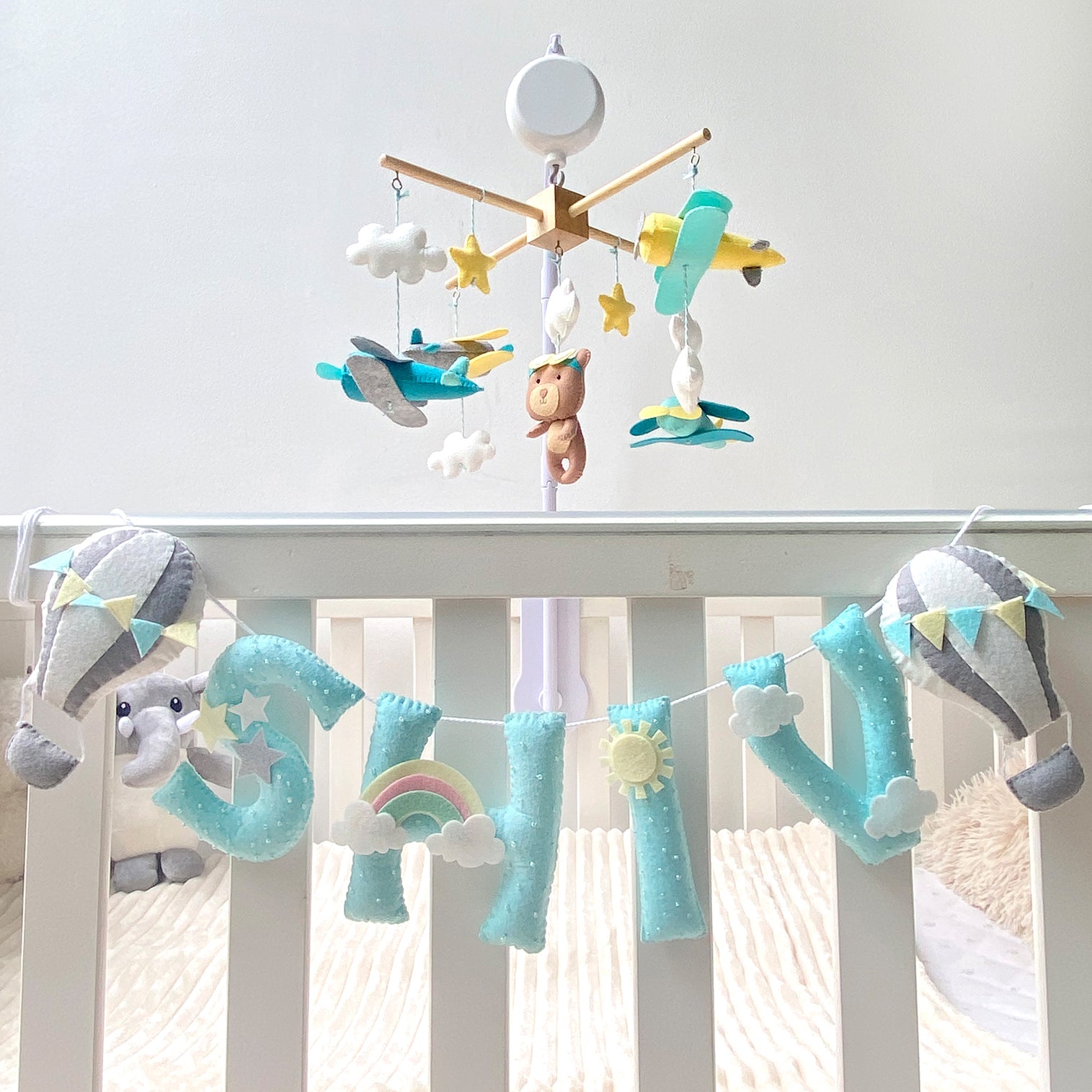 Personalised Blue Hot Air Balloon Name Bunting