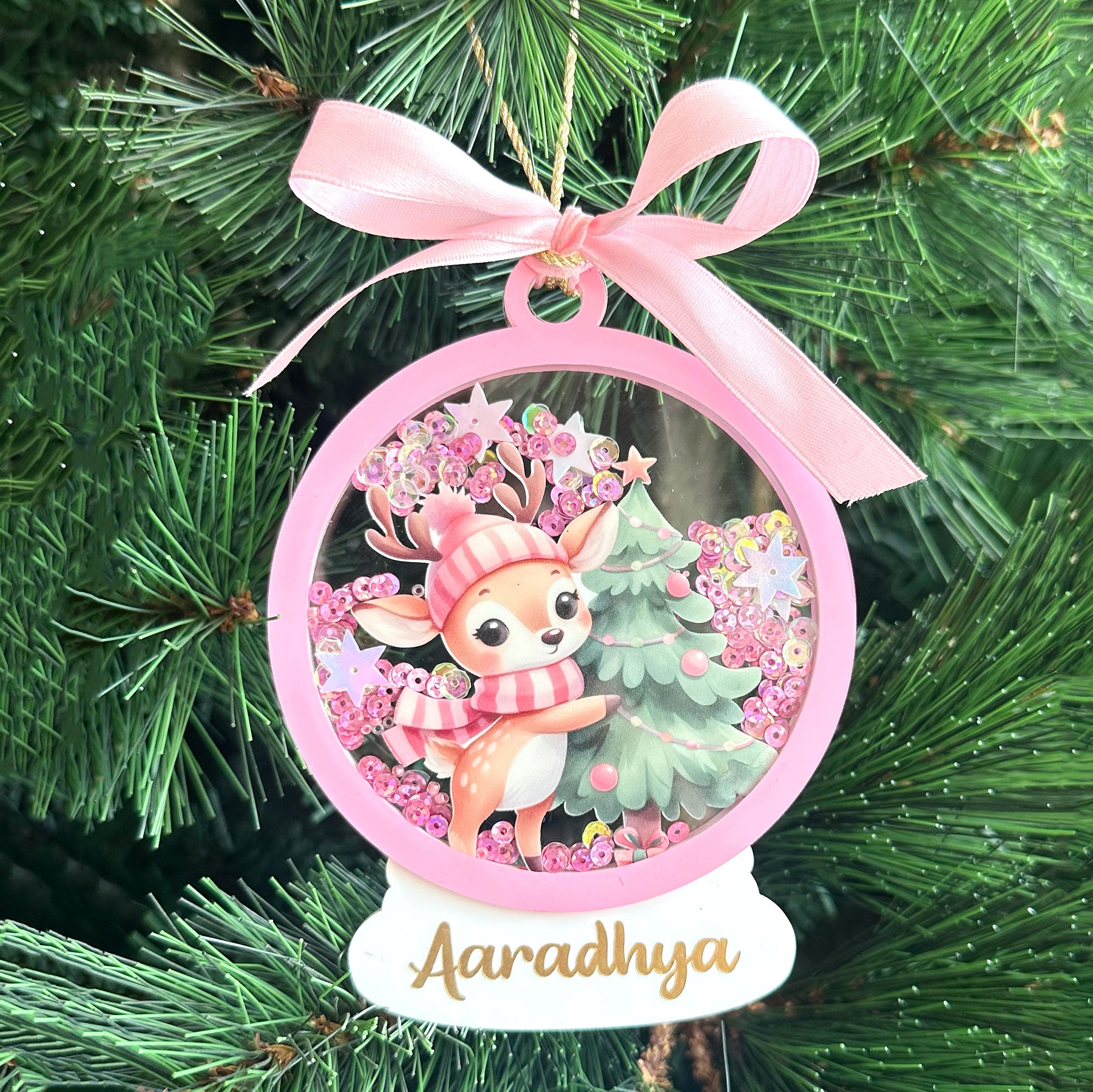 Sparkly Snow Globe Ornament- Reindeer