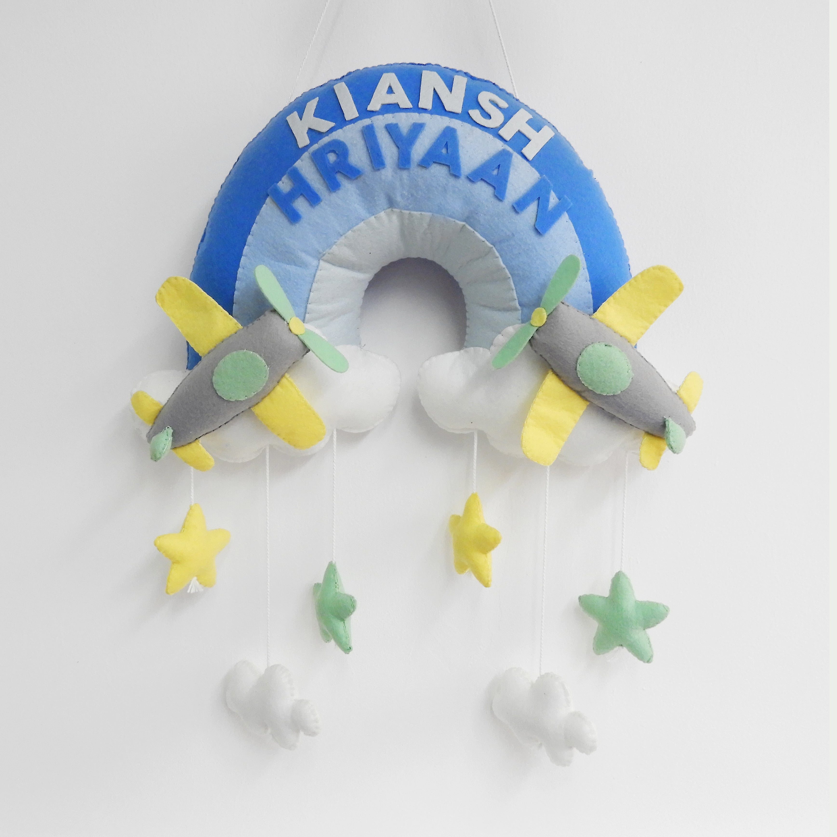 Two Hot Air Balloons Personalised Name Hanging