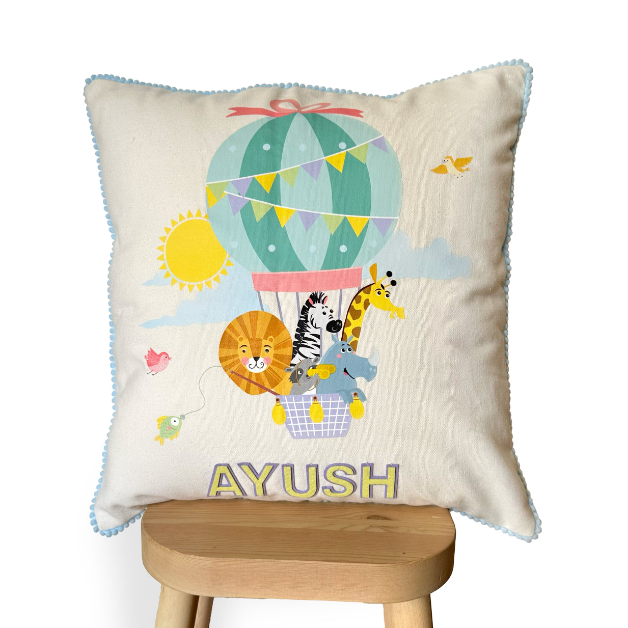 Throw Cushion - Animals in Hot Air Balloons