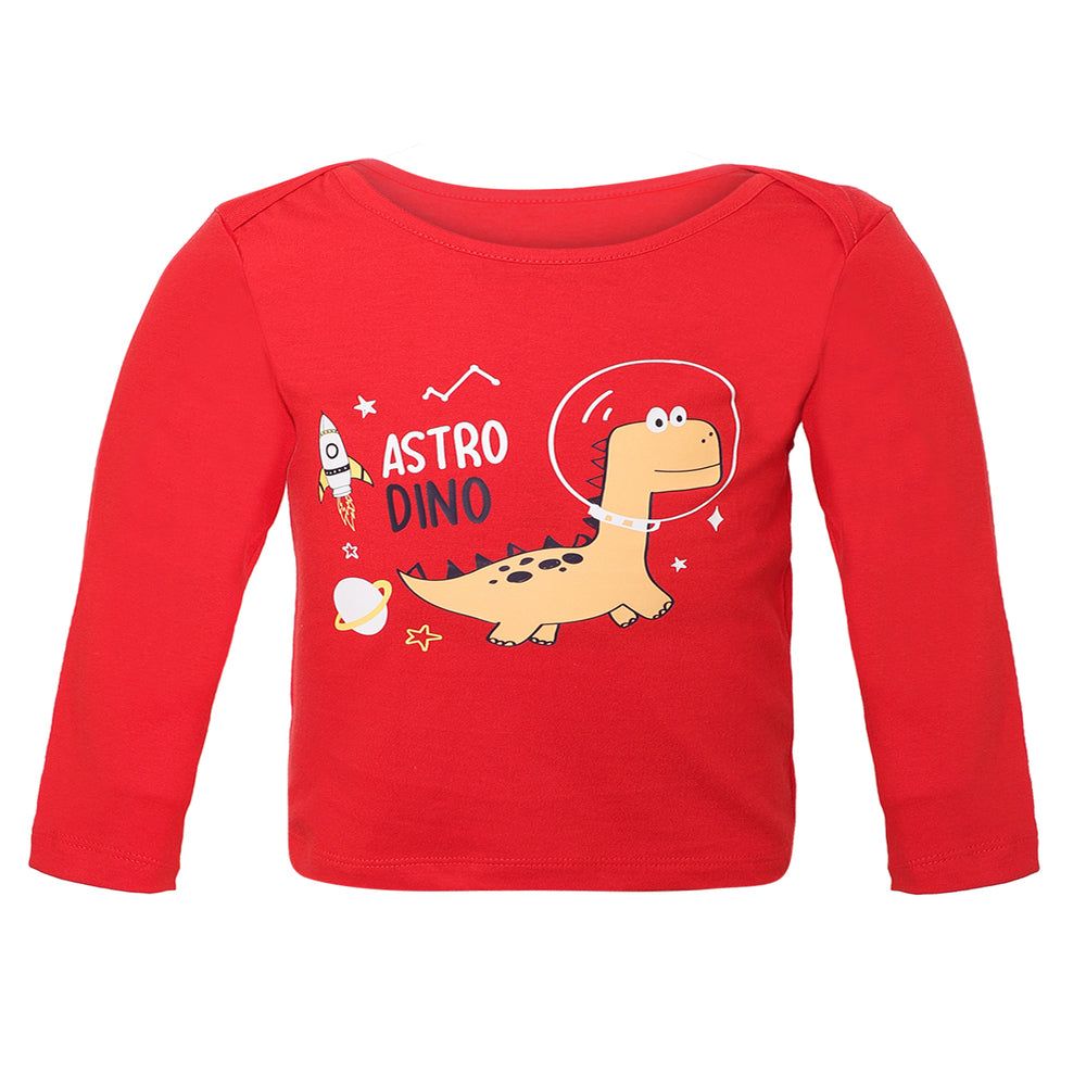 Giggles & Wiggles Boys Red Round-Neck Printed  T-Shirts- Full Sleeves