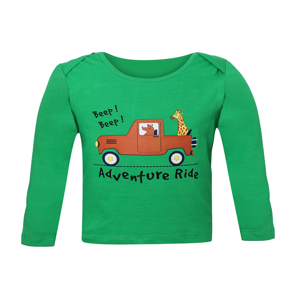 Giggles & Wiggles Boys Green Round-Neck Printed  T-Shirts