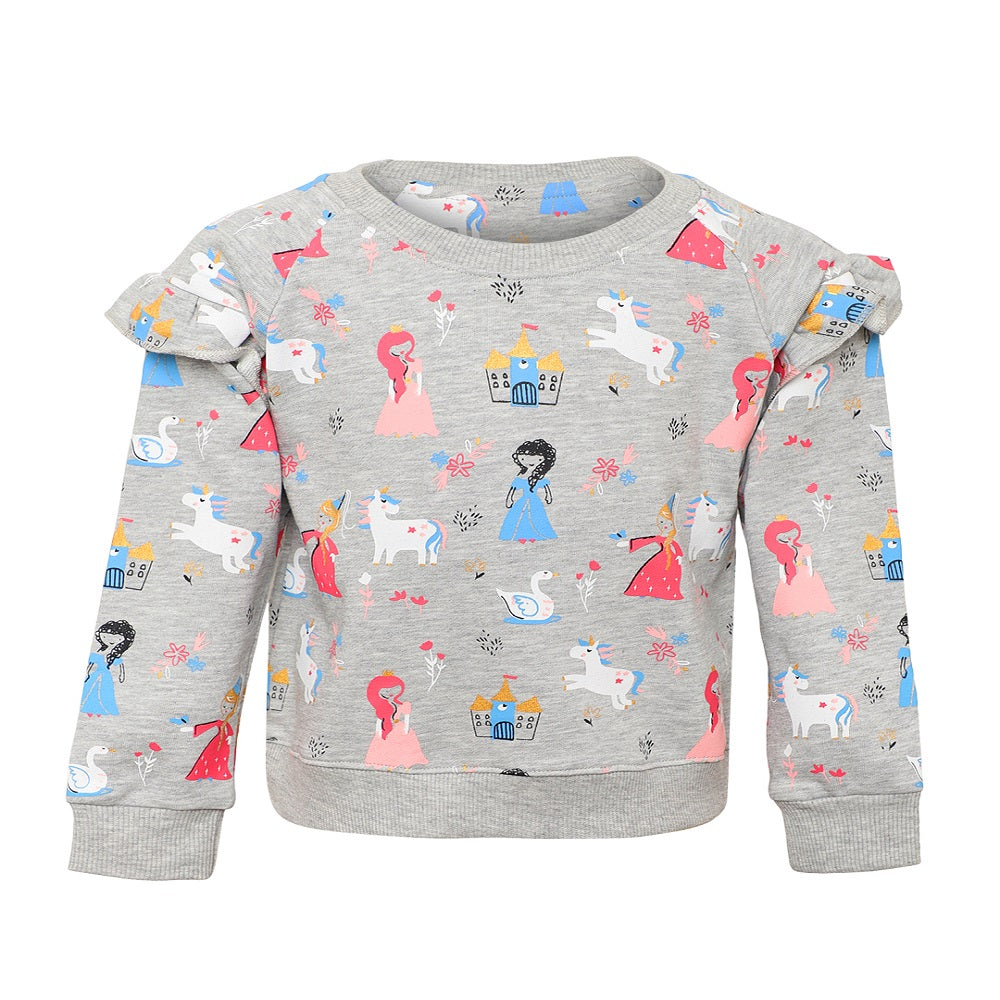 Giggles & Wiggles Girls Grey Fairy Tale Round Neck Printed Sweatshirt