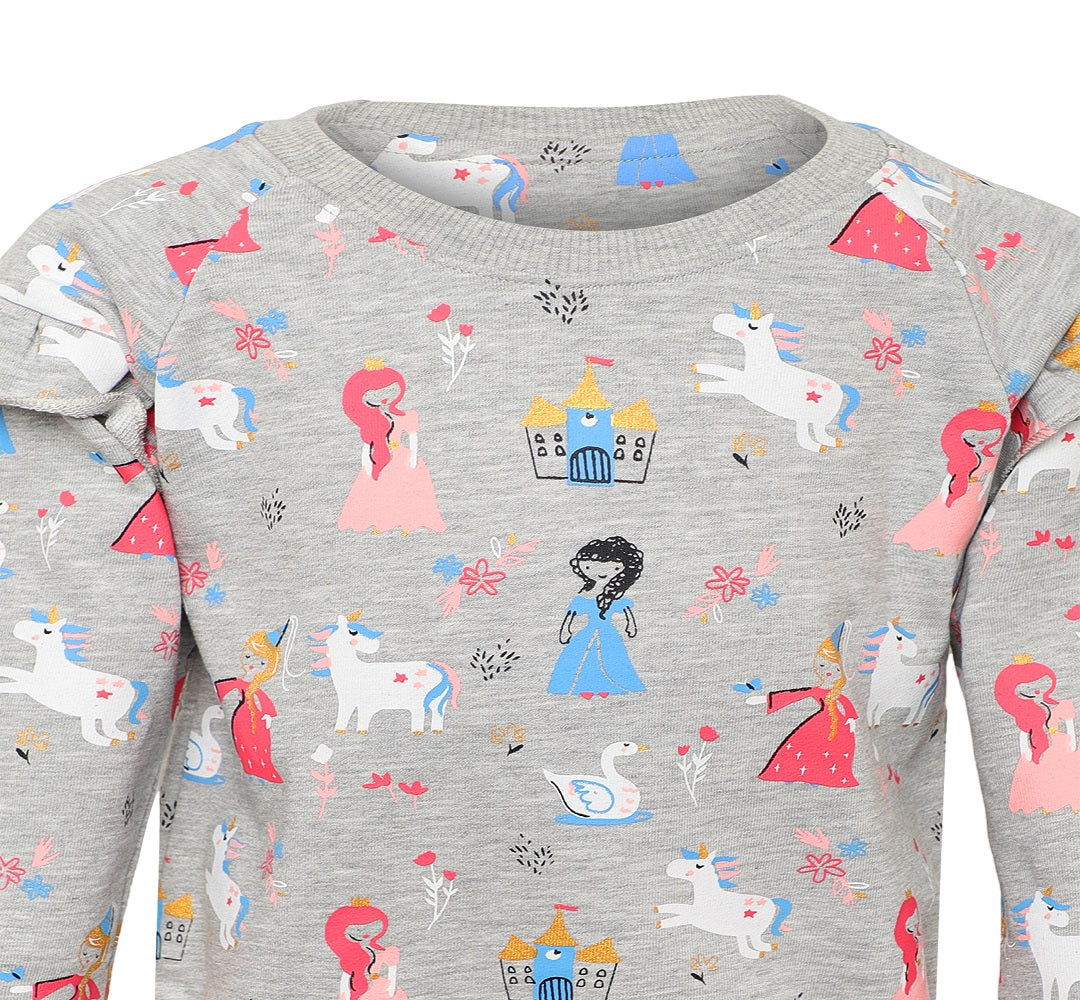 Giggles & Wiggles Girls Grey Fairy Tale Round Neck Printed Sweatshirt
