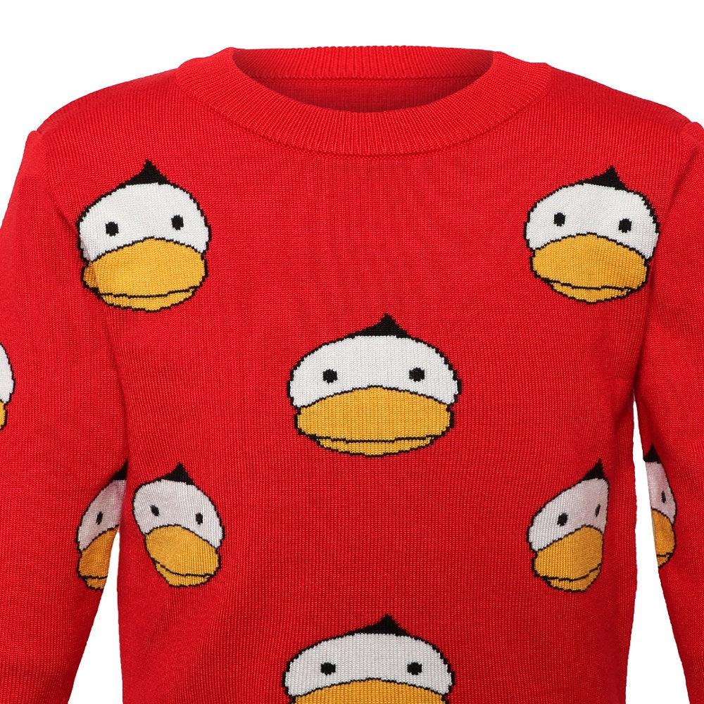 Giggles & Wiggles Unisex Red Playful Ducks Round Neck Printed Sweaters