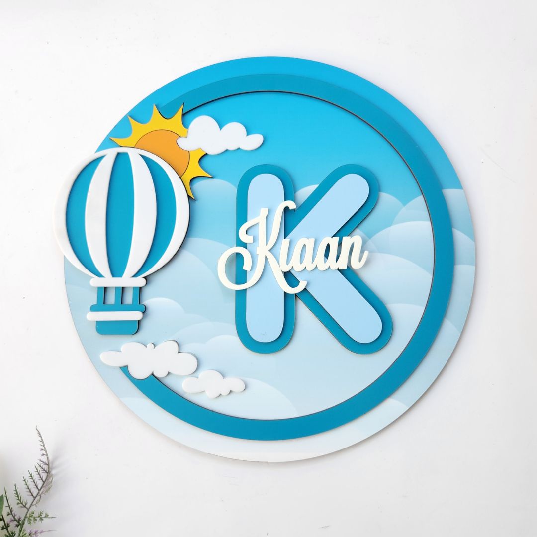 Round Nameplates - WIth / WIthout Photo - Hot Air Balloon -Blue