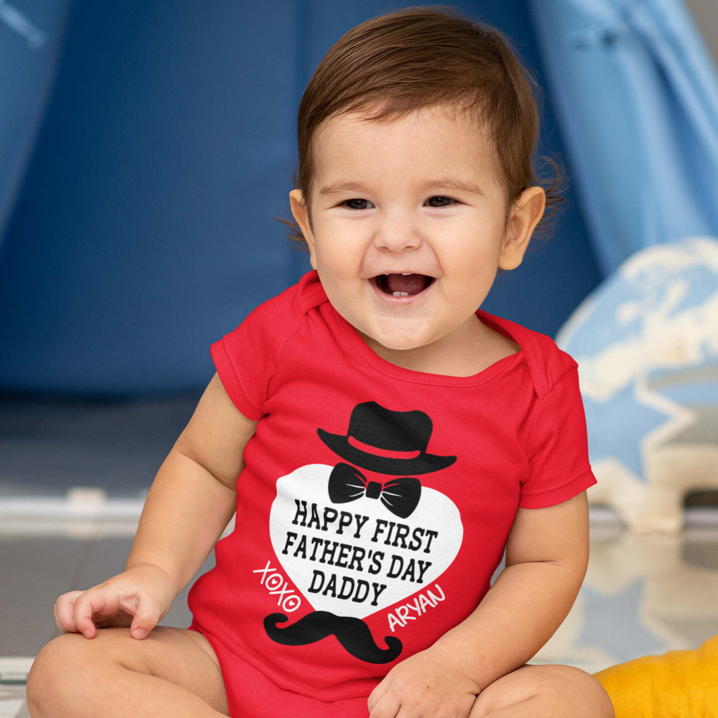 Happy Father's Day Hat Bow Red Onesie / Romper