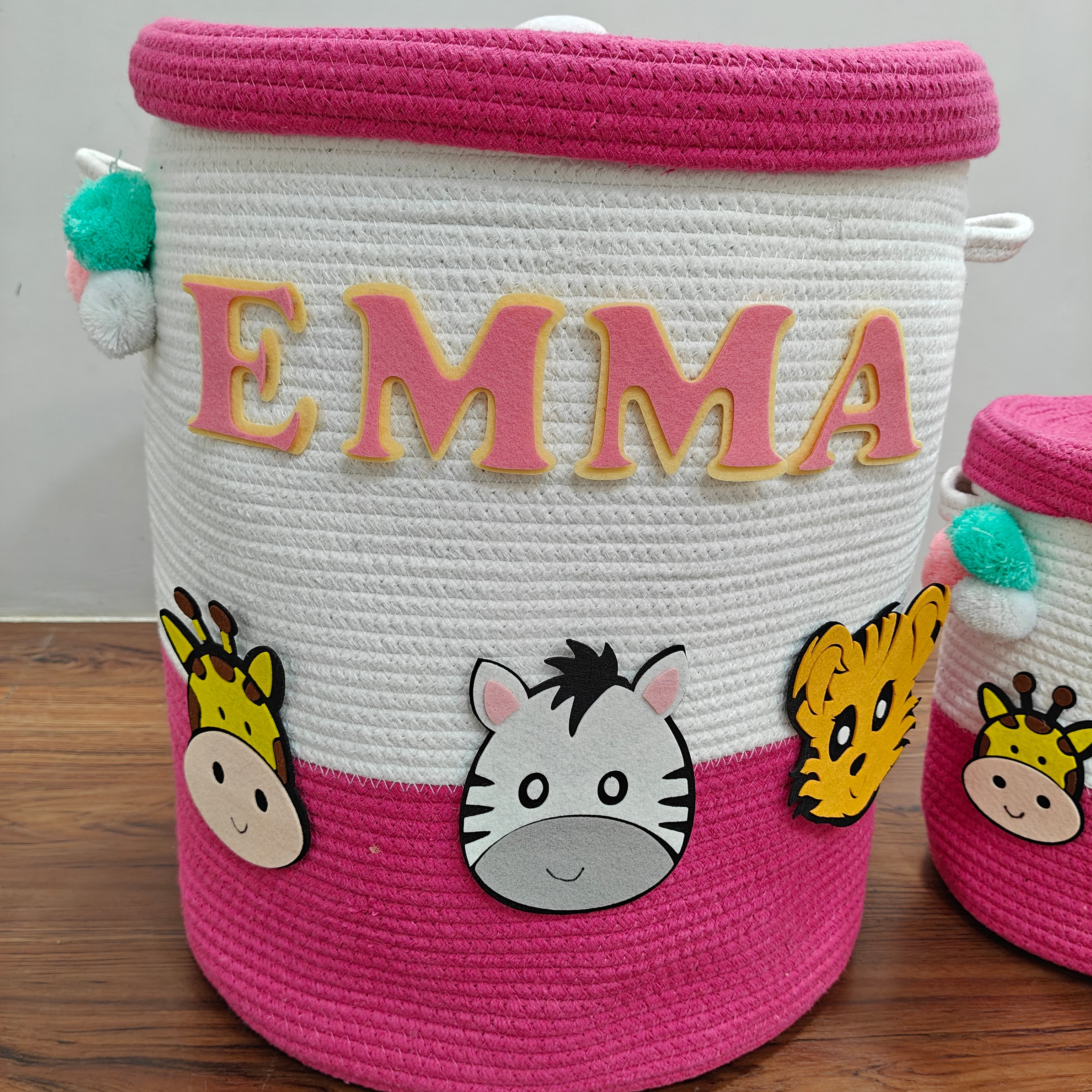 Jute Cotton Storage Basket with Lid- Pawsh Pink