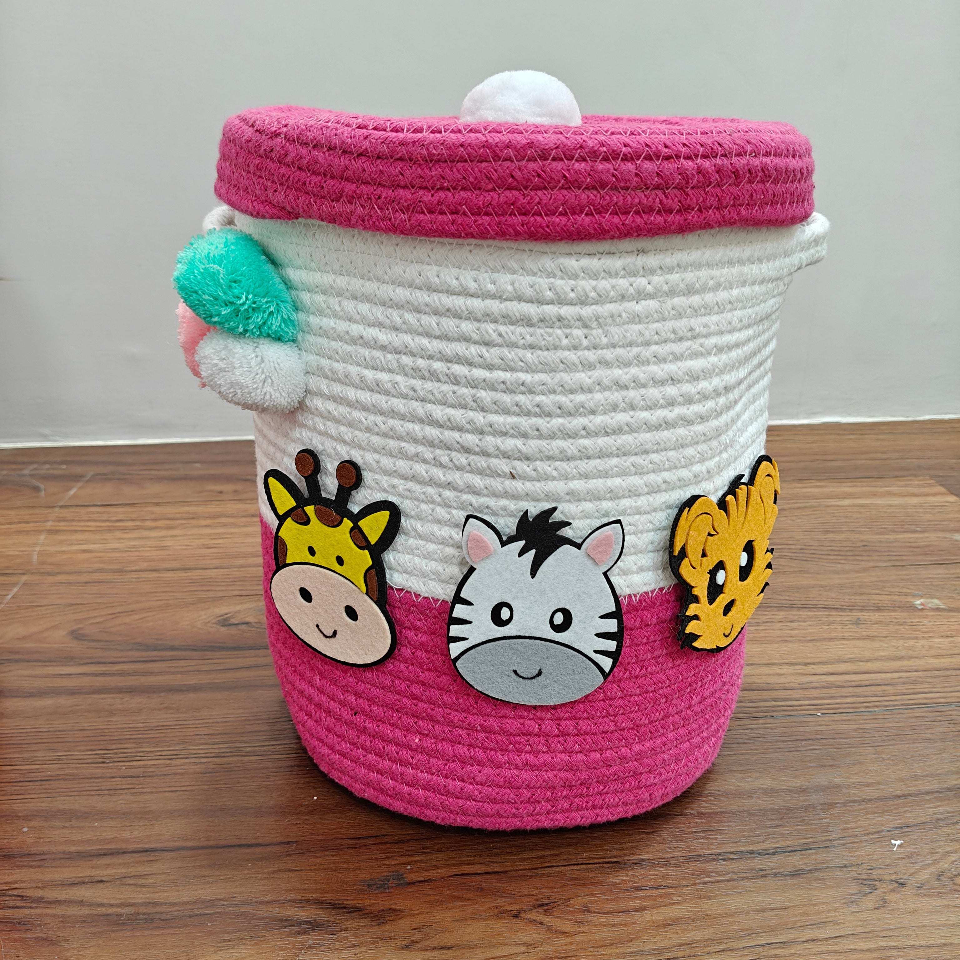 Jute Cotton Storage Basket with Lid- Pawsh Pink