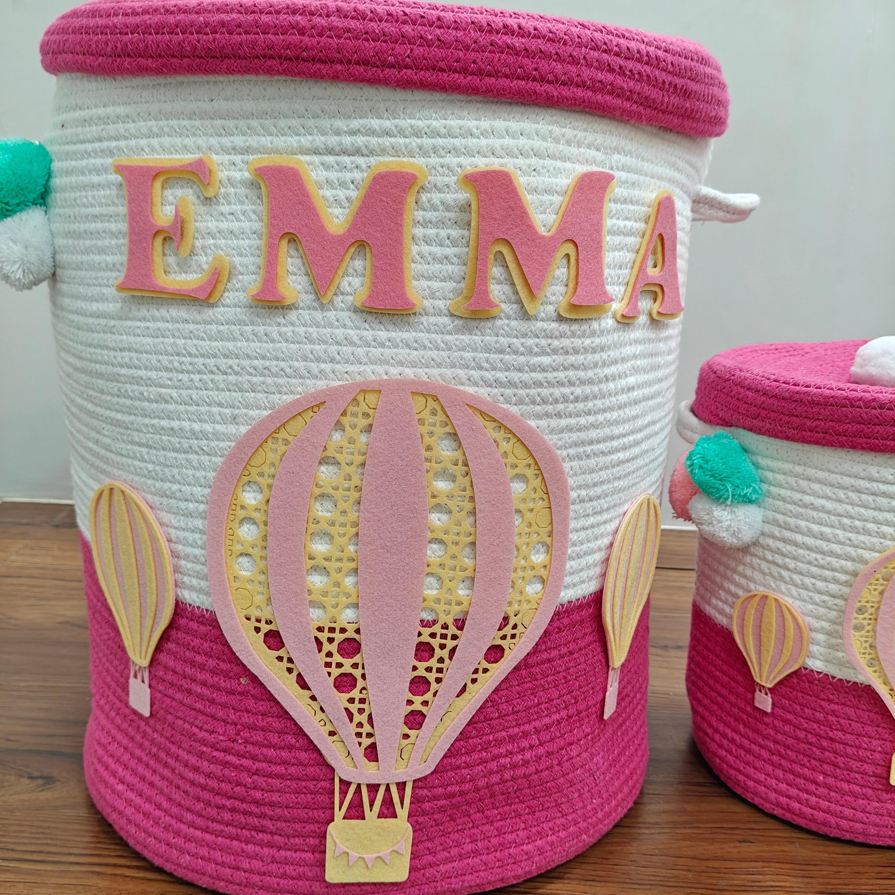 Jute Cotton Storage Basket with Lid - Rosy Skies