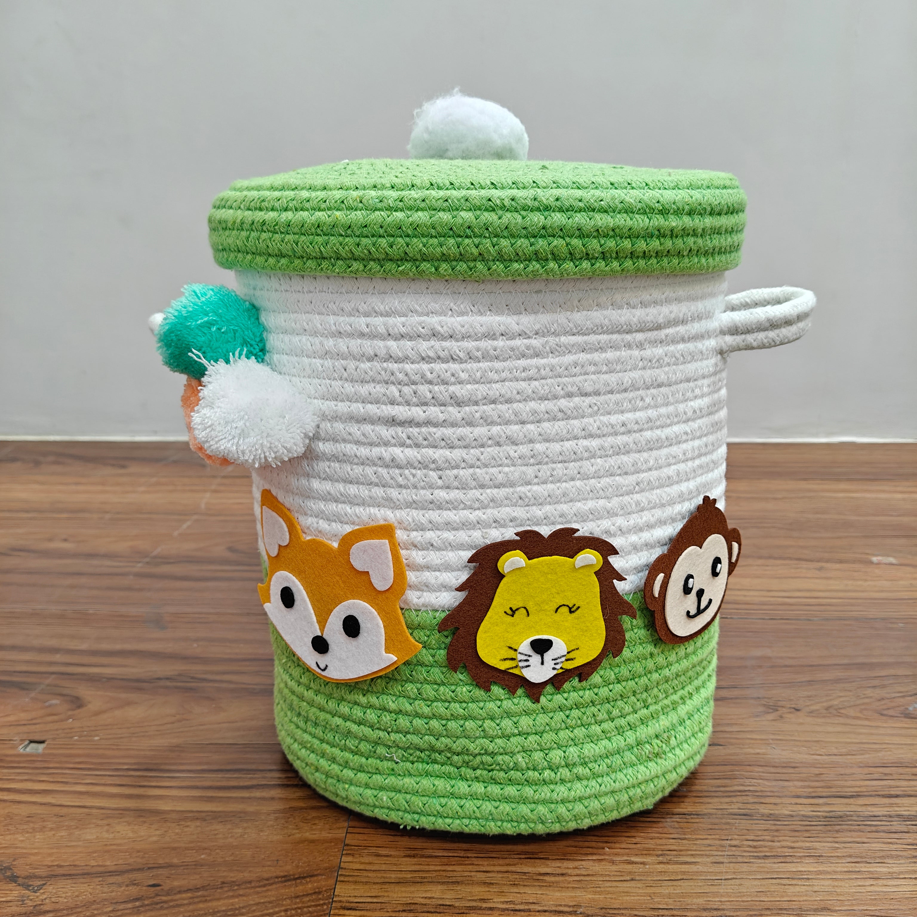 Jute Cotton Storage Basket with Lid- Jungle Jive