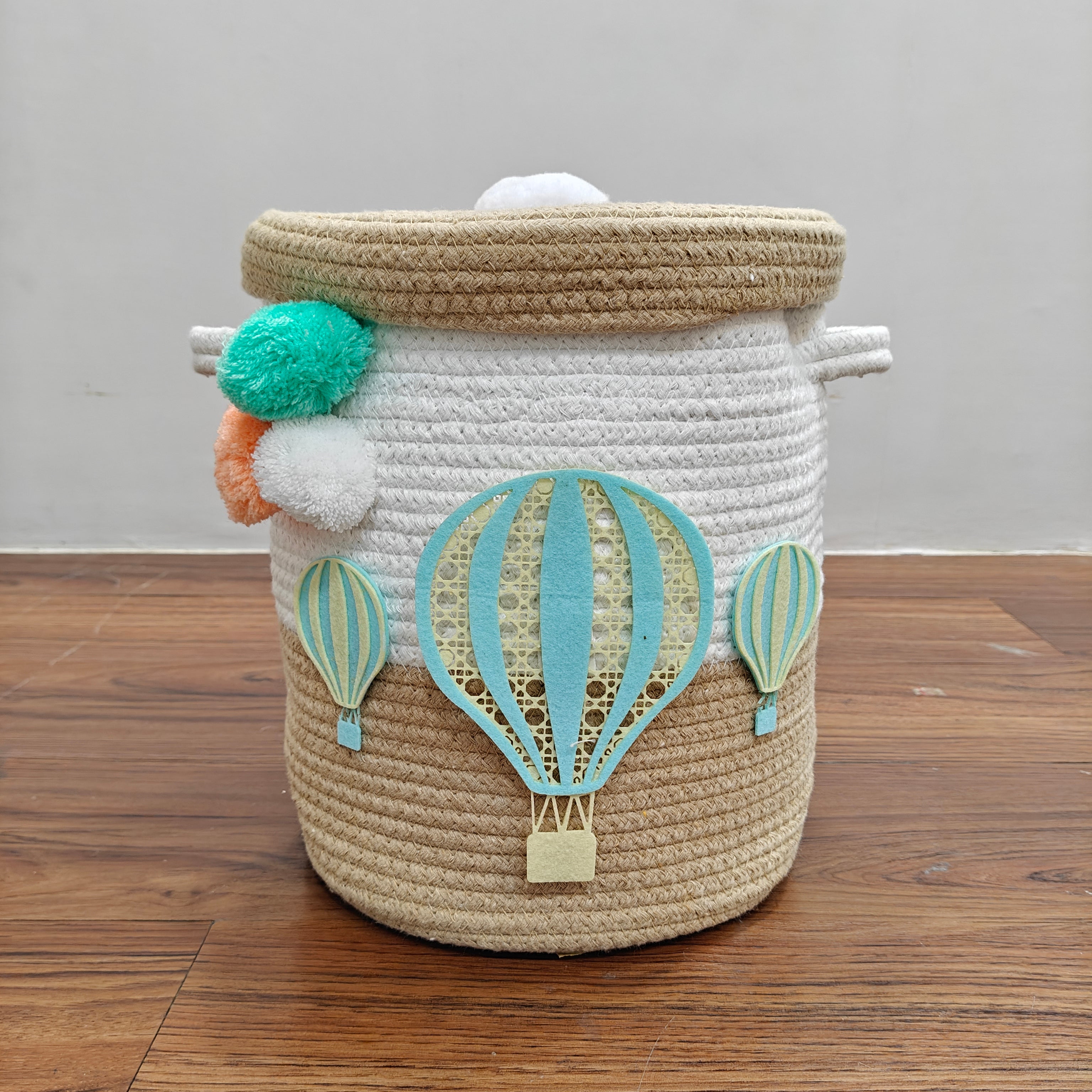 Jute Cotton Storage Basket with Lid - Toffee Drift
