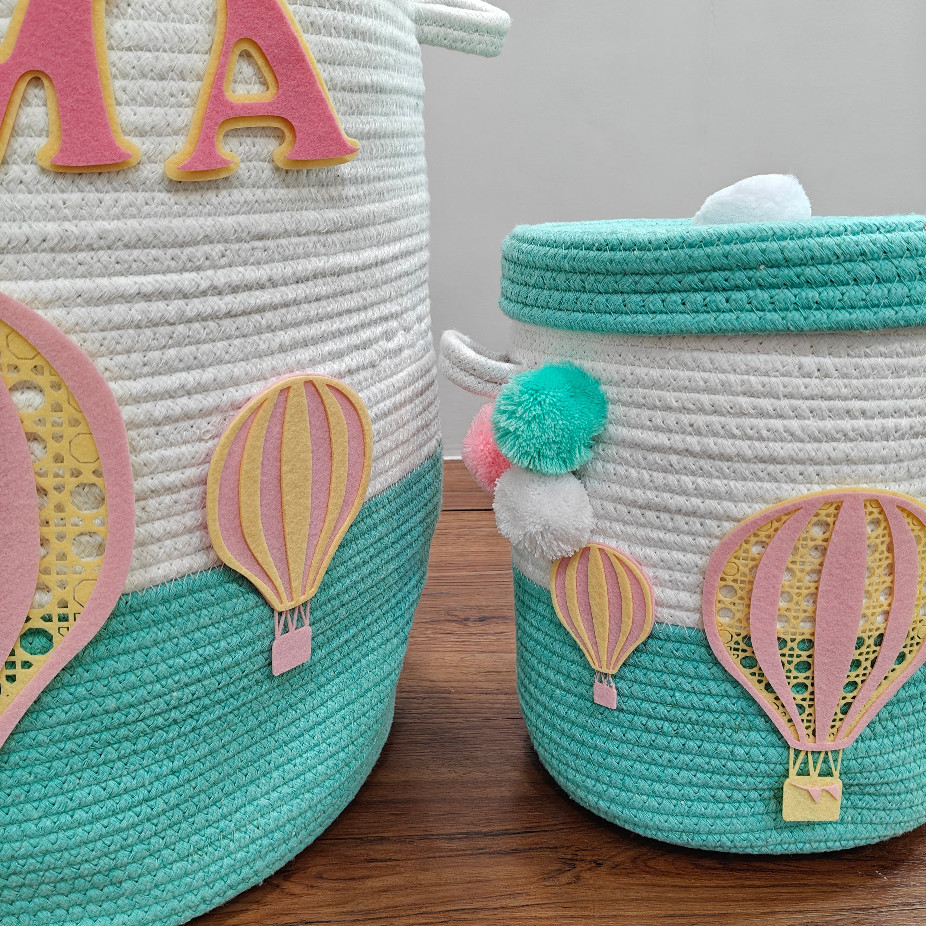 Jute Cotton Storage Basket with Lid - Up & Aqua