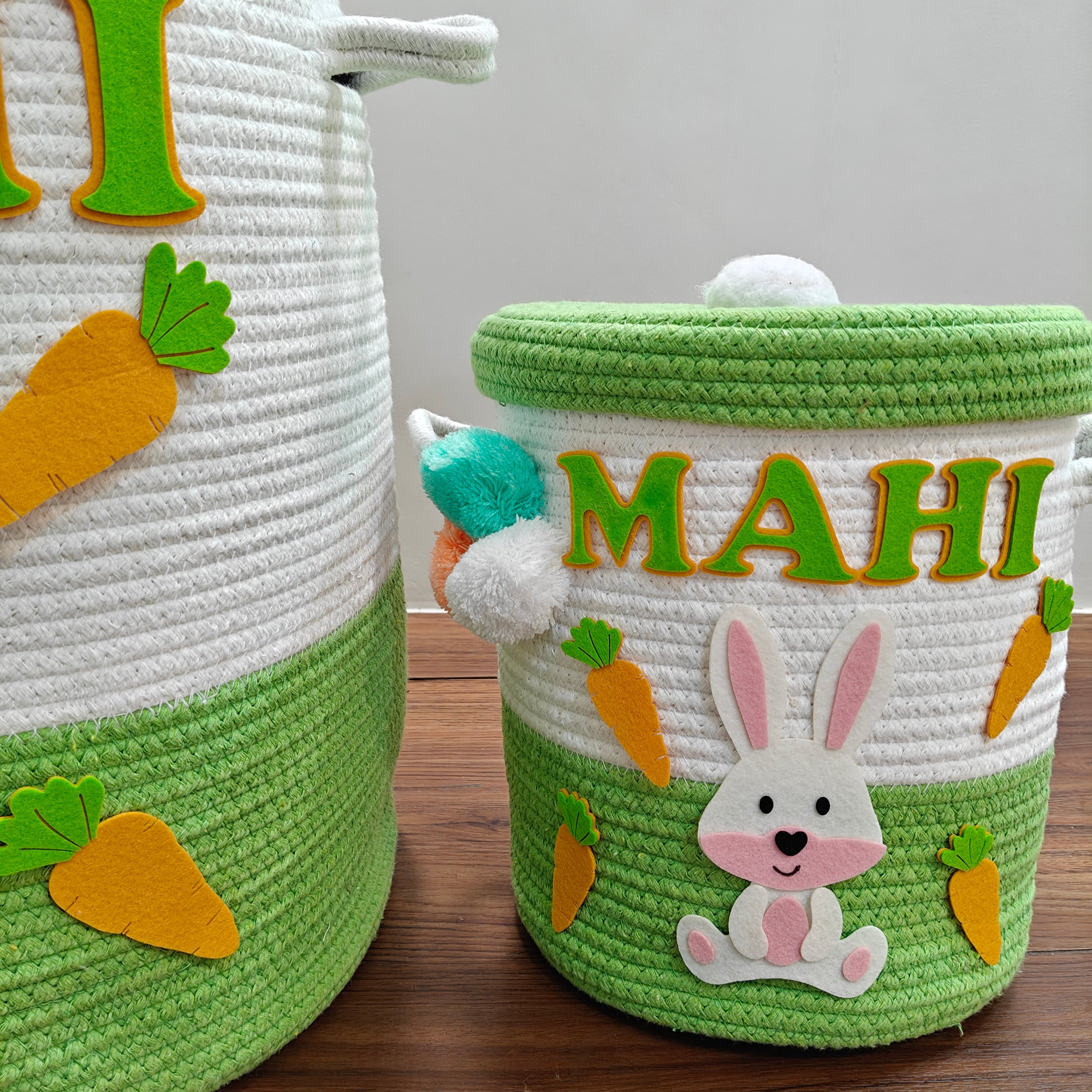 Jute Cotton Storage Basket with Lid -Bunny Bounty