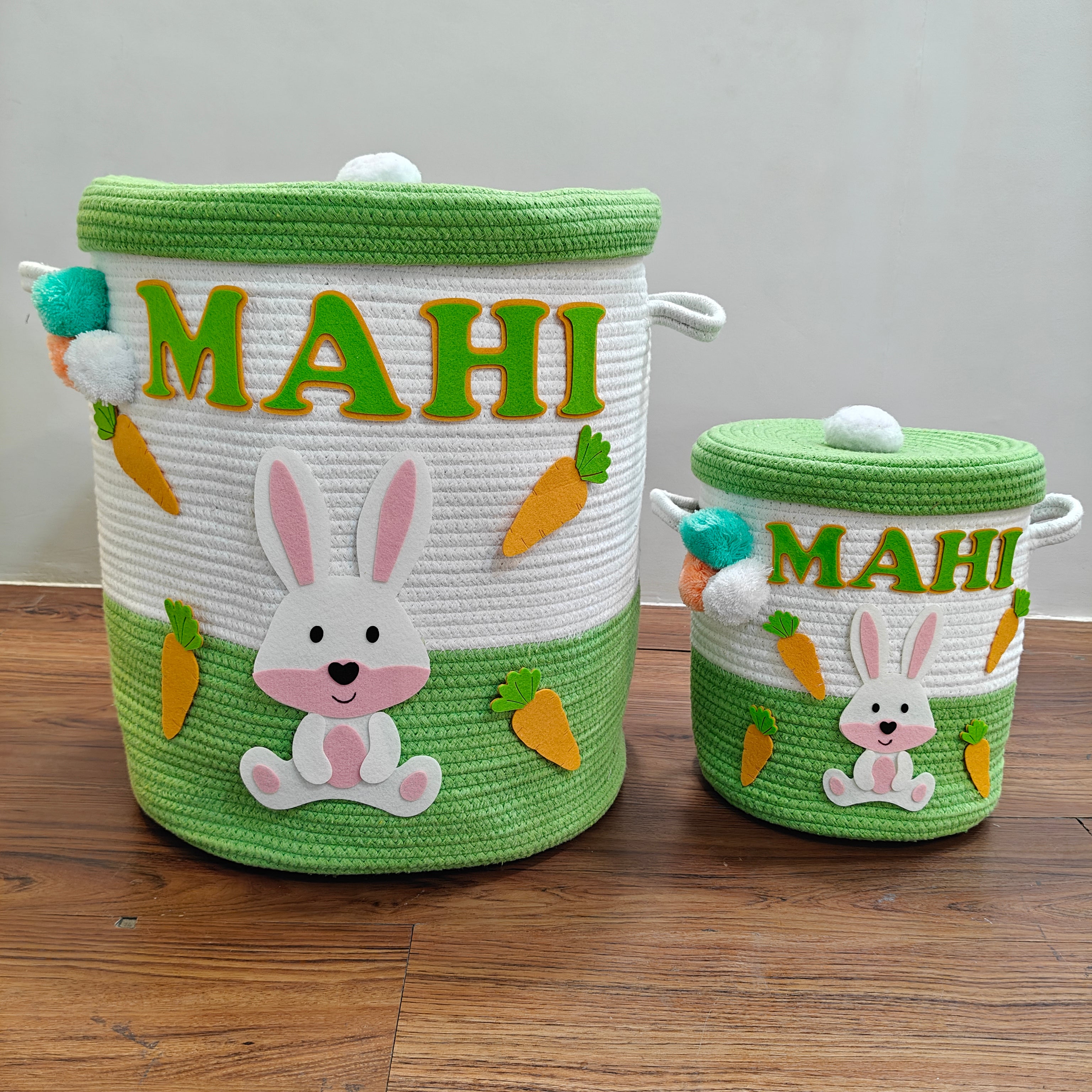 Jute Cotton Storage Basket with Lid -Bunny Bounty