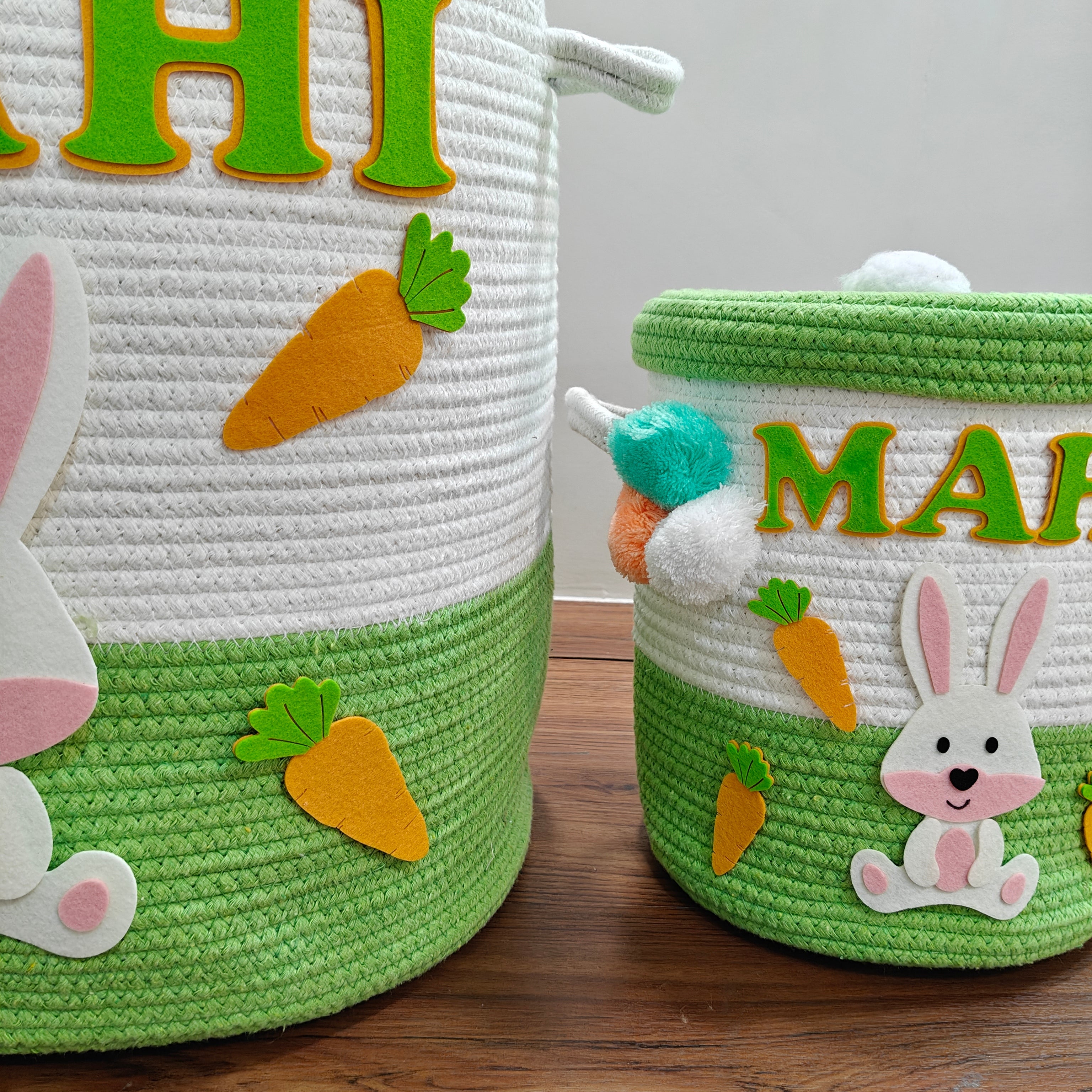 Jute Cotton Storage Basket with Lid -Bunny Bounty