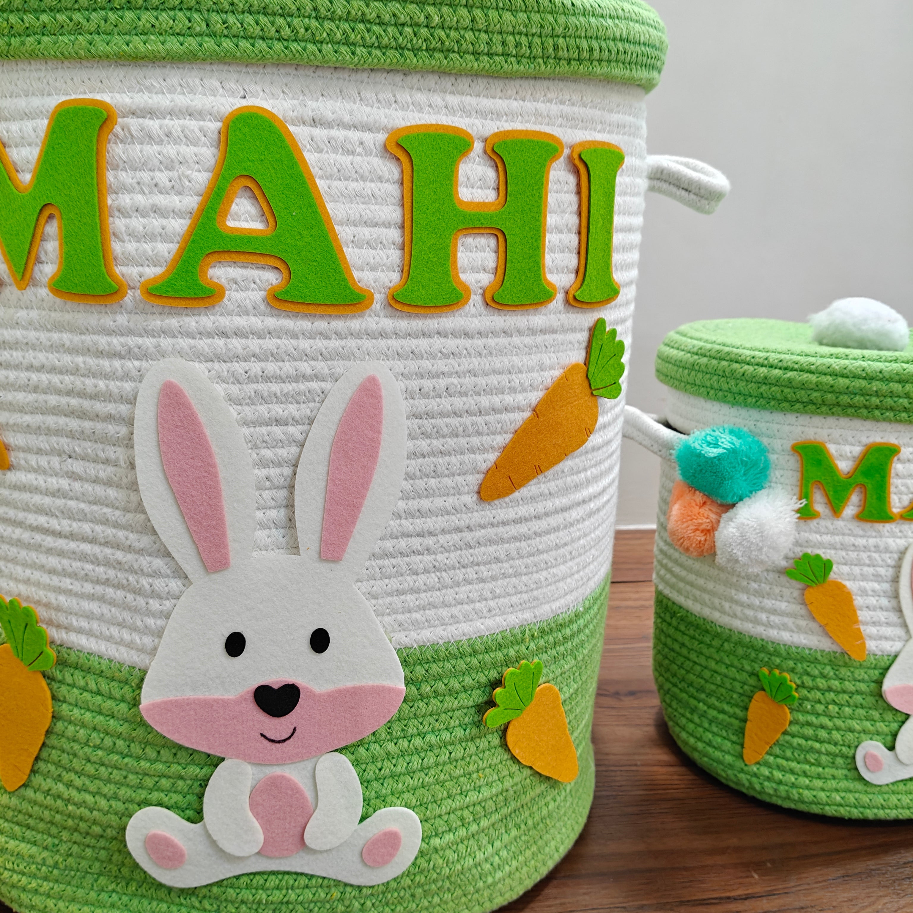 Jute Cotton Storage Basket with Lid -Bunny Bounty