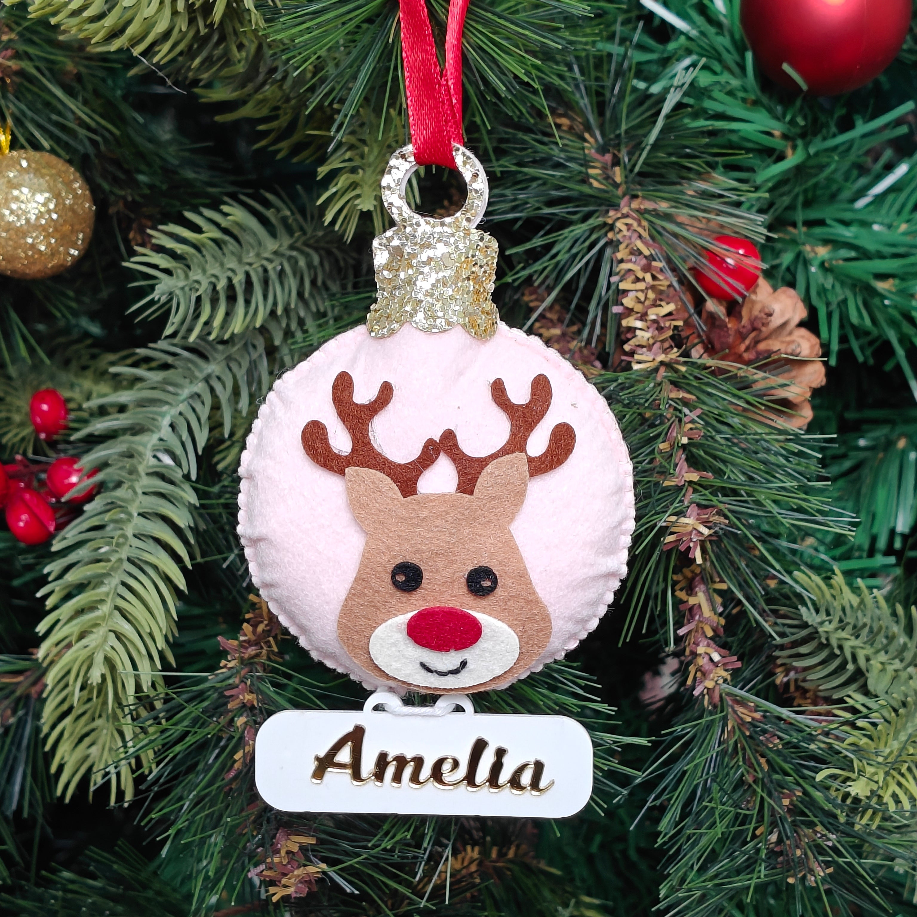 Personalised Rosy Reindeer Charm Ornament
