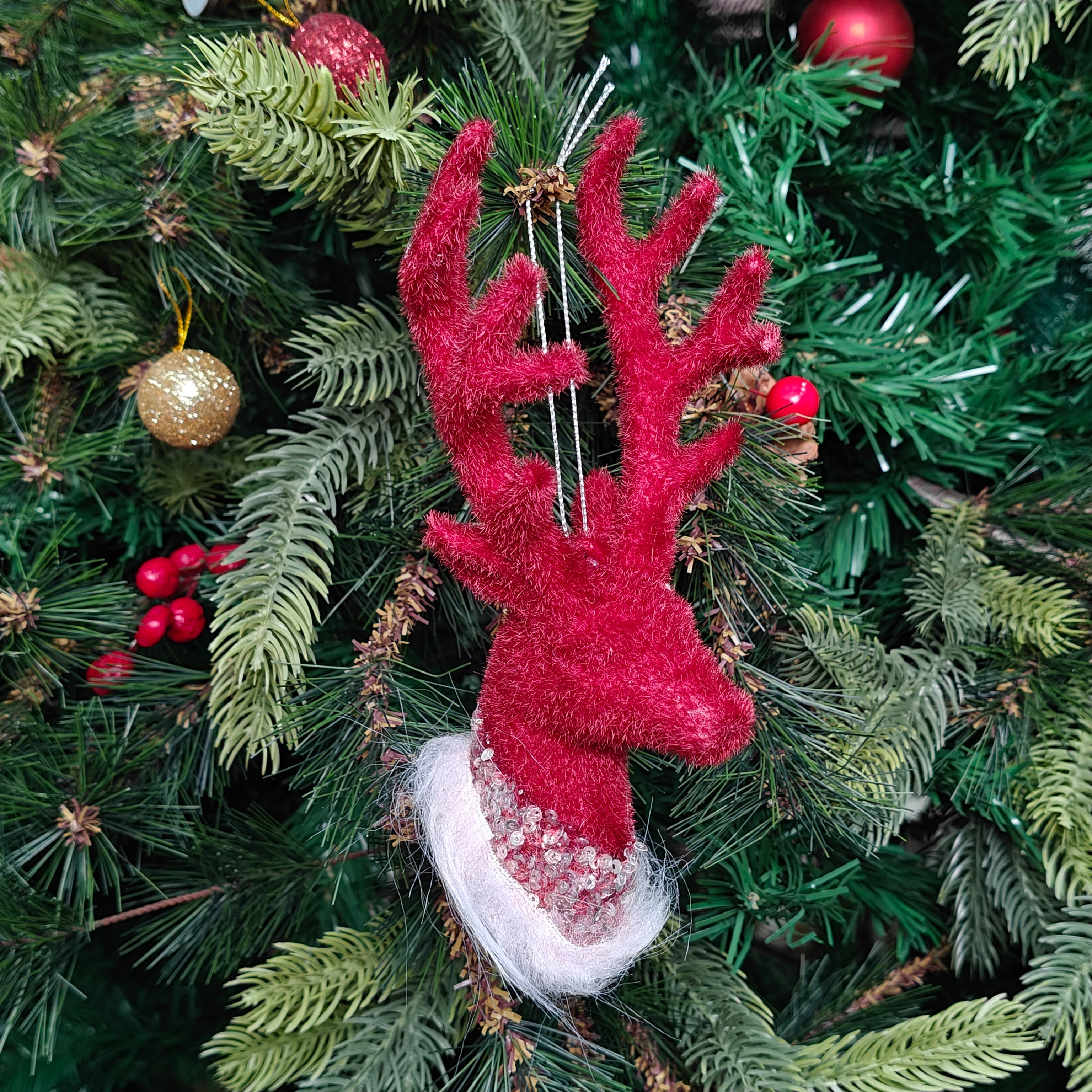 Crimson Reindeer Charm Ornament