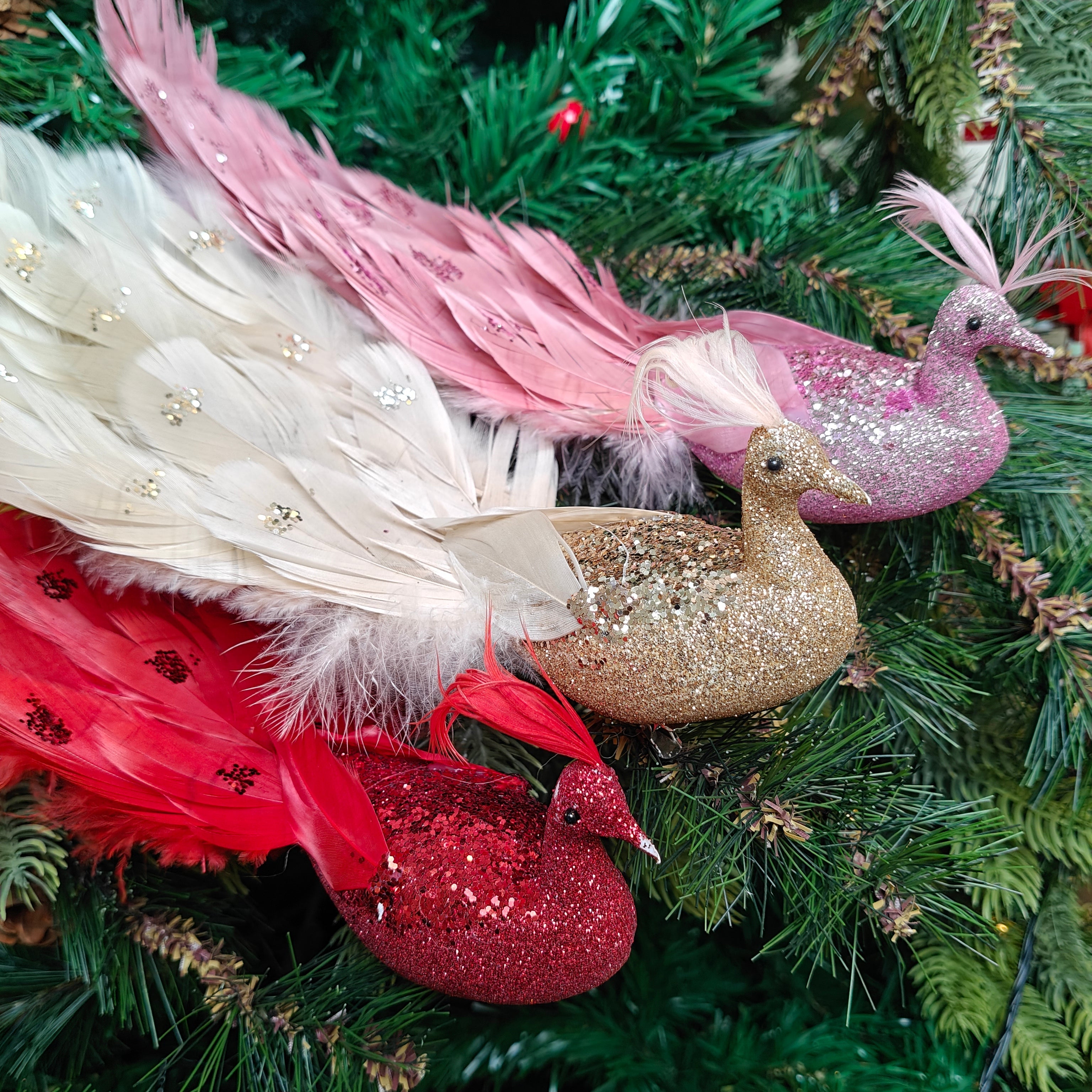 Feather Luxe Clip-On Peacock Ornament - Set of 3