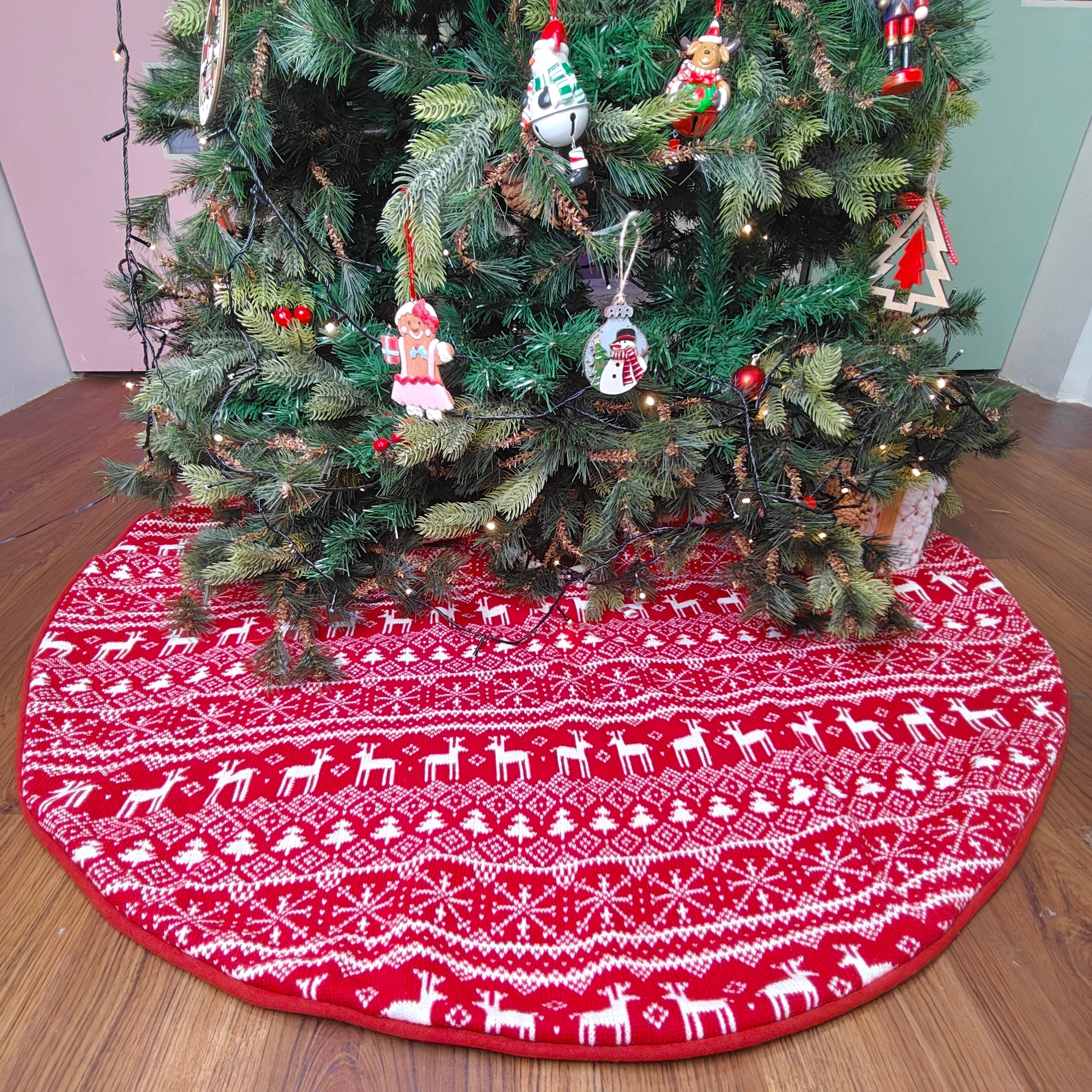 Personalised 48" Tree Skirt - Nordic Reindeer Knit