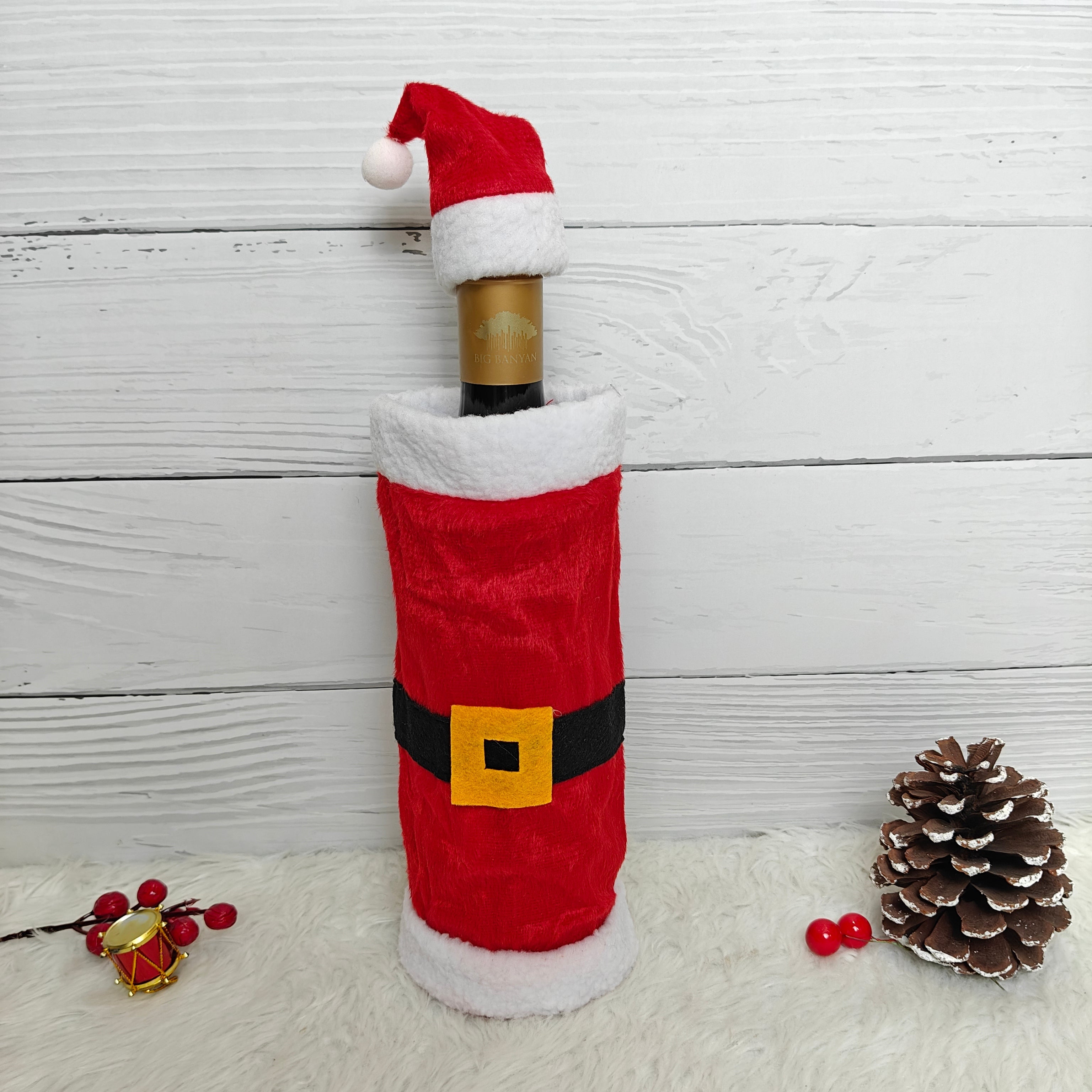 Velvet Santa Suit Wine Bottle Cover