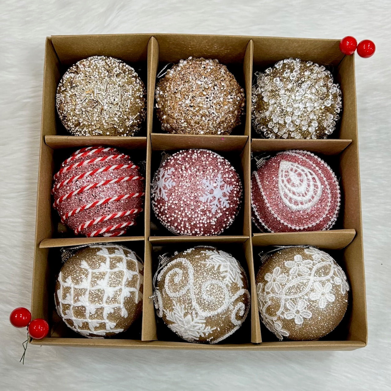 9PCs Shimmer / Embellished Baubles Set