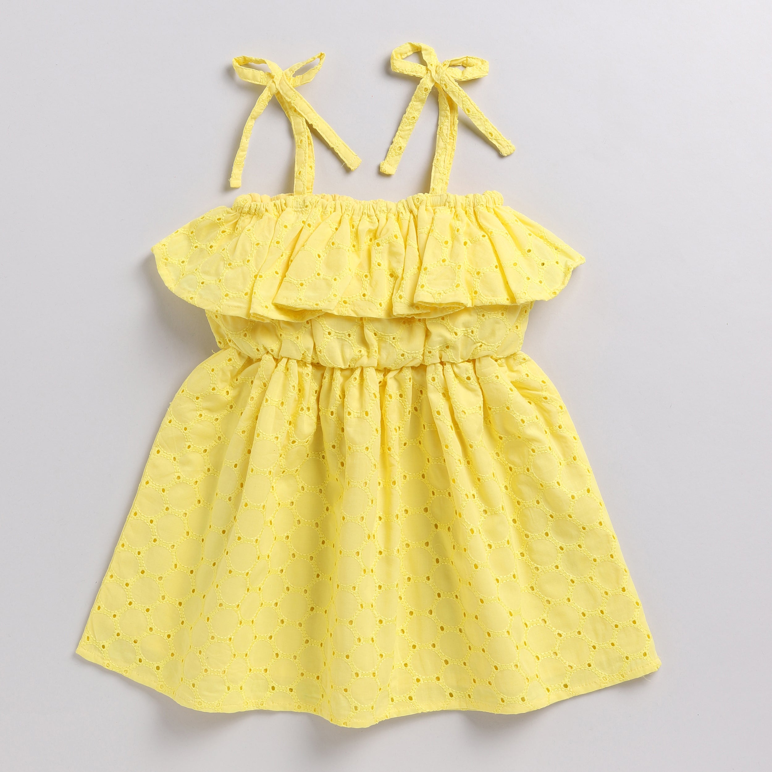 Snuggly Monkey Girls Cute Neon Yellow Colour Frock