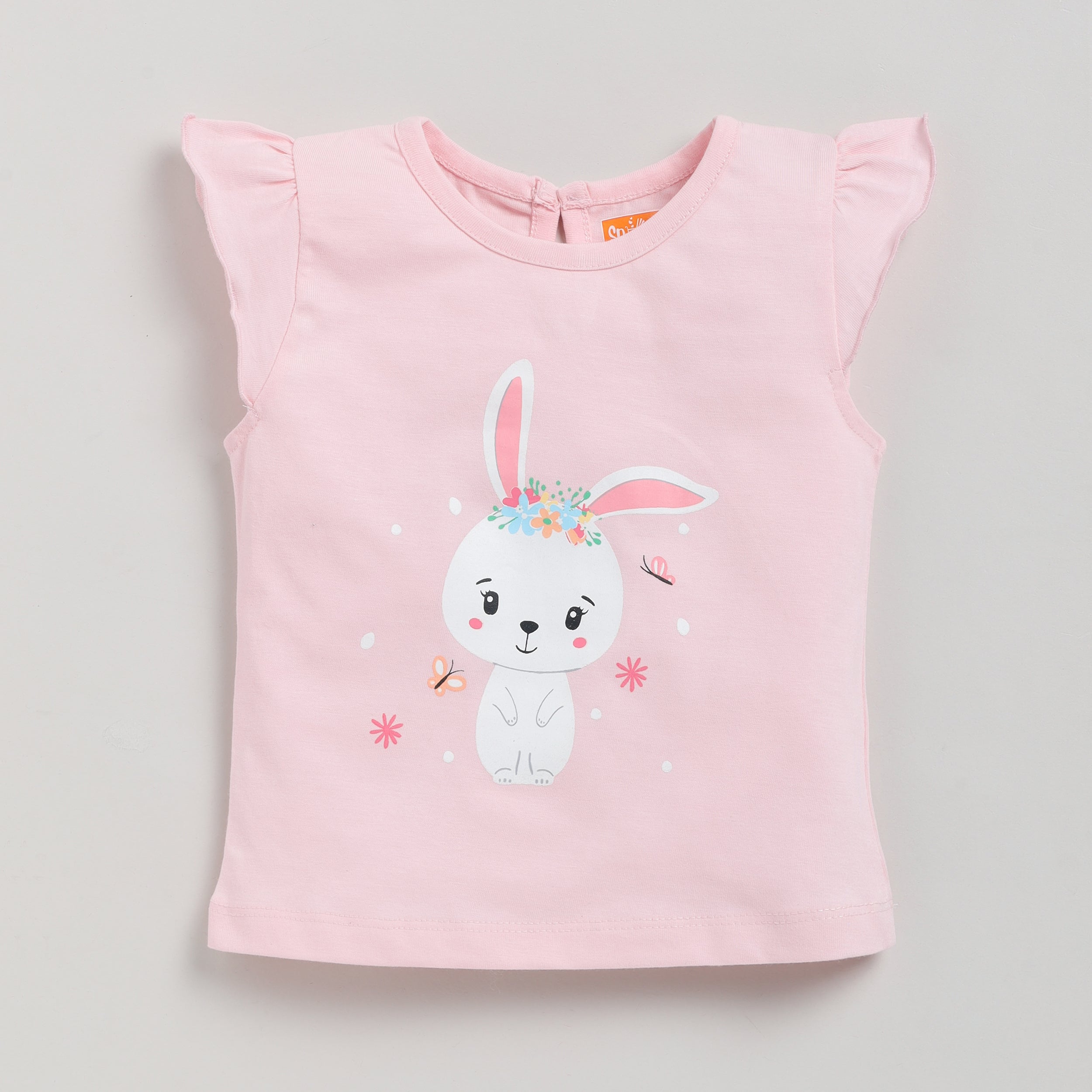 Snuggly Monkey Girls Pink Bunny Print Top with Shorts