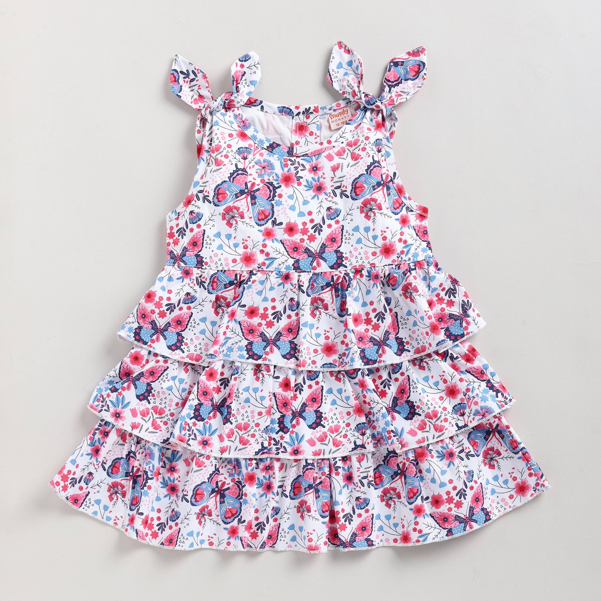 Snuggly Monkey Girls Butterfly Print Woven Frock With Shrug