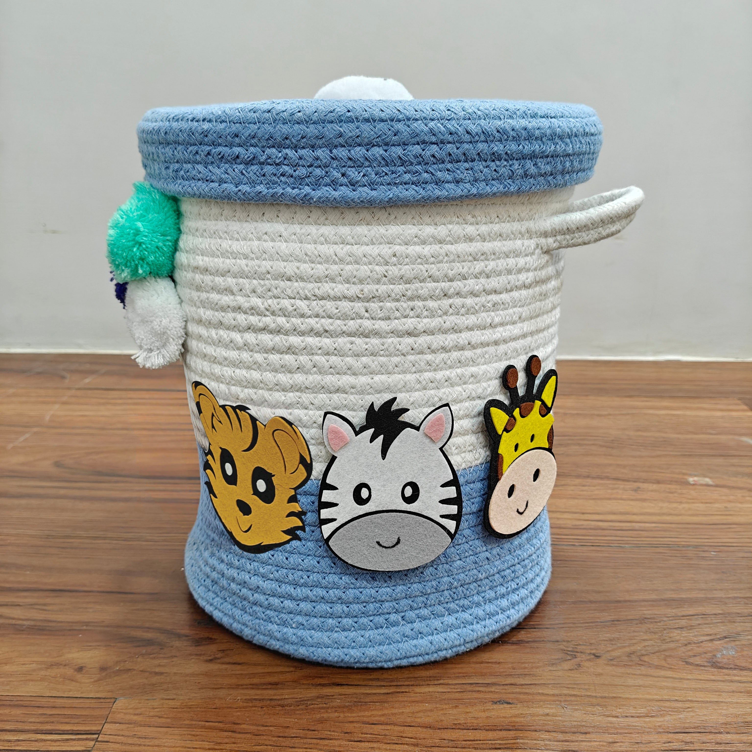 Jute Cotton Storage Basket with Lid - Zooblu