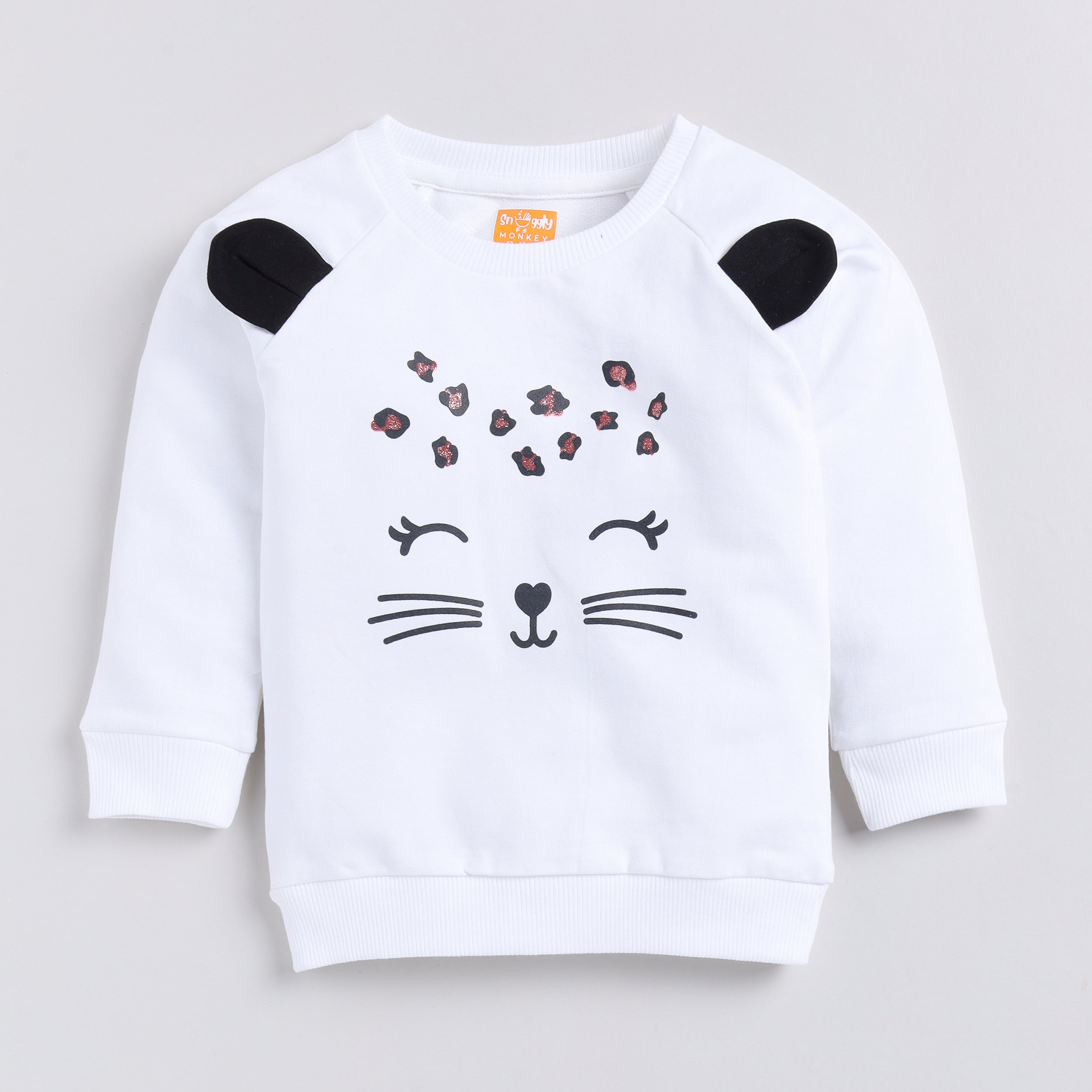 Snuggly Monkey Cat Print Full-Sleeves Sweat Shirt With Joggers